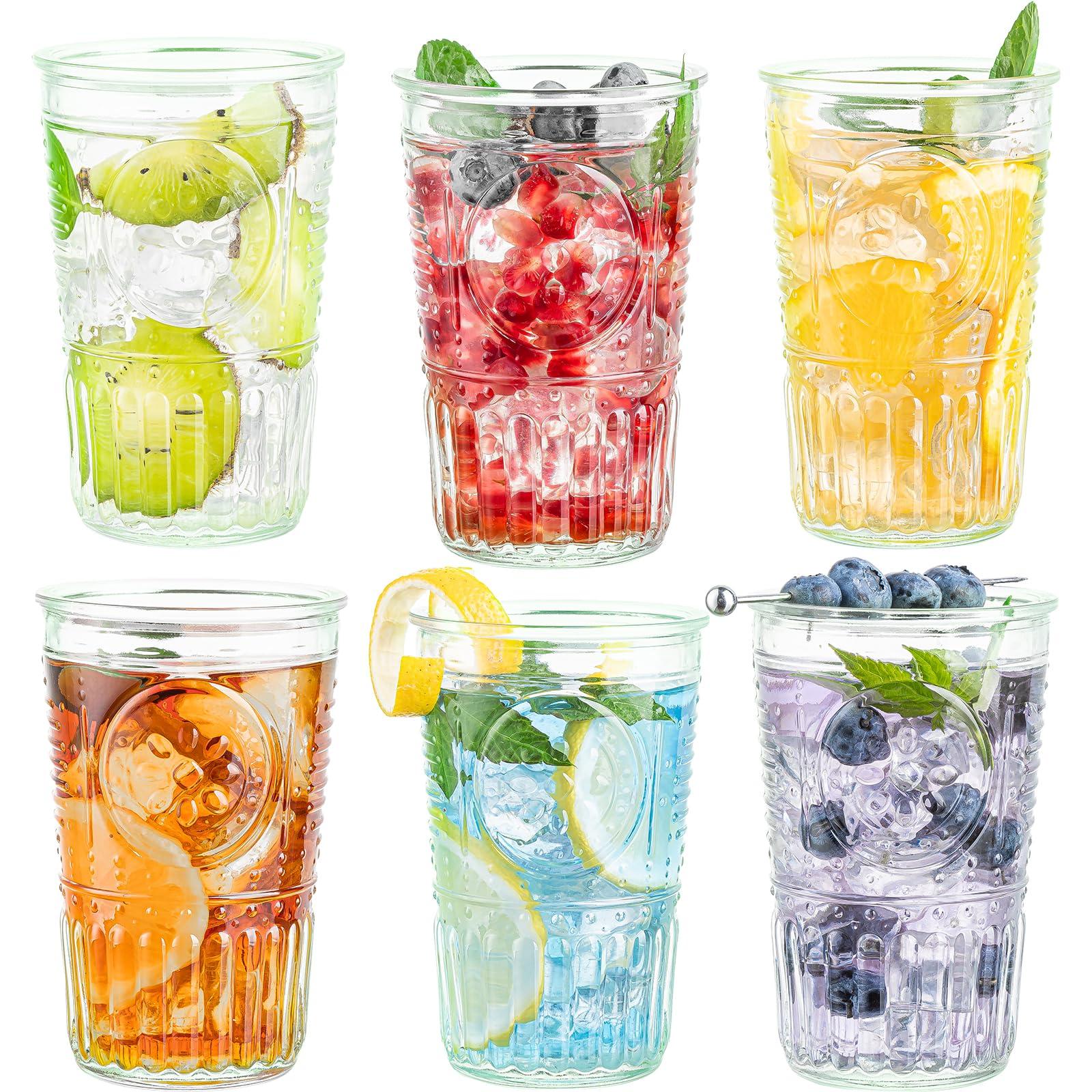 Claplante Vintage Drinking Glasses, 6 pcs 10oz Embossed Designed Highball Glasses, Glass Cups, Tall Water Tumbler, Mojito Cup, Cocktail, Vintage Glassware Set for Whiskey, Juice, Cocktail - Image 1