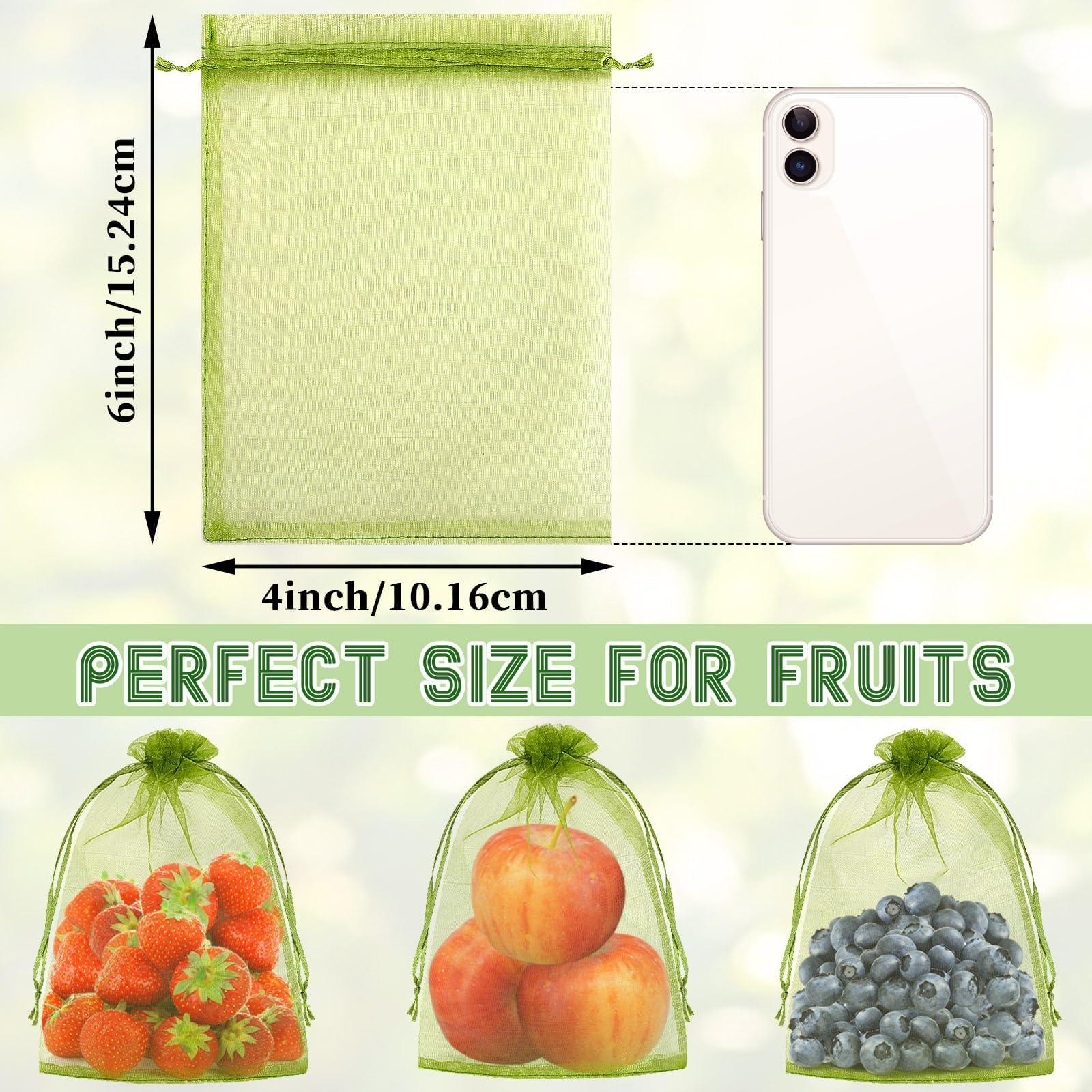 DECYOOL 120 PCS Fruit Protection Bags 4 X 6 inch, Green Fruit Bags for Fruit Trees Fruit Netting Cover Drawstring Mesh Bags Suit for Mangoes Tomatoes Fruit Trees Veggies Garden - Image 3