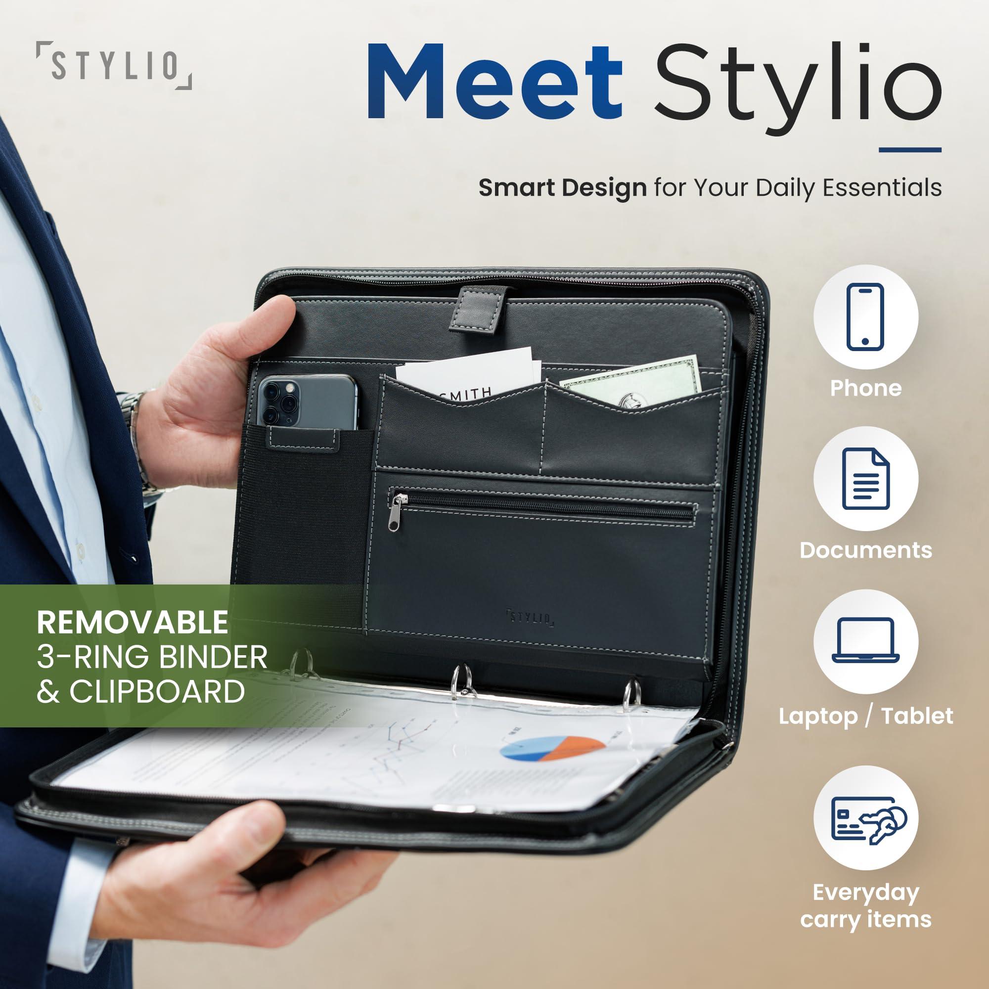 STYLIO Zipper Portfolio Binder | Padfolio 3 Ring Binder (1") and Clipboard Folio (Removable) | Portfolio Organizer for Documents, iPad, Tablet, Phone | Faux Leather Notebook for Men & Women - Image 3