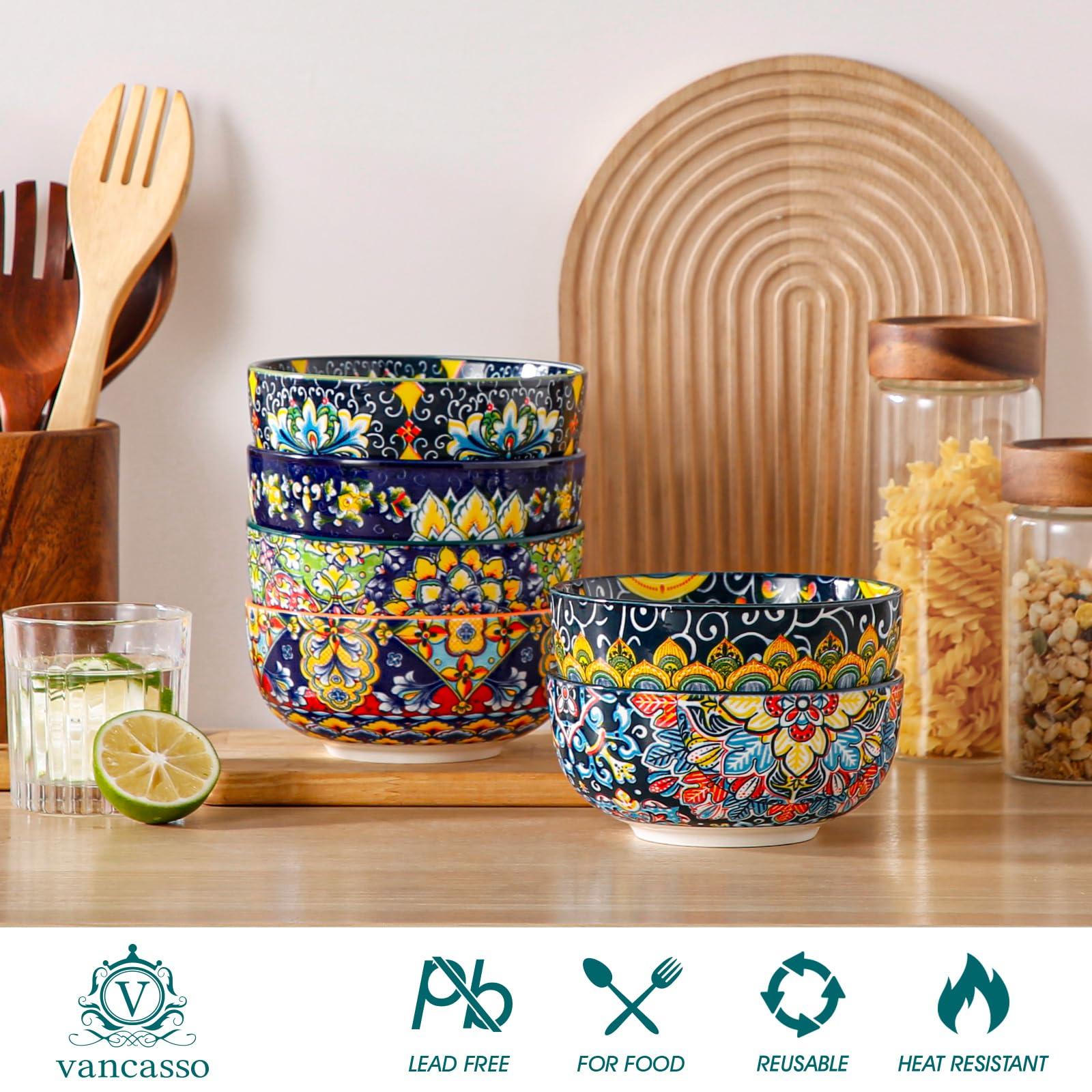 vancasso Cereal Bowls Set of 6, Bohemian Ceramic Soup Bowls, 28 oz Colorful Bowls Set for Kitchen, Dishwasher & Microwave Safe for Salad, Pasta, Rice, Oatmeal, Fruit - Image 2