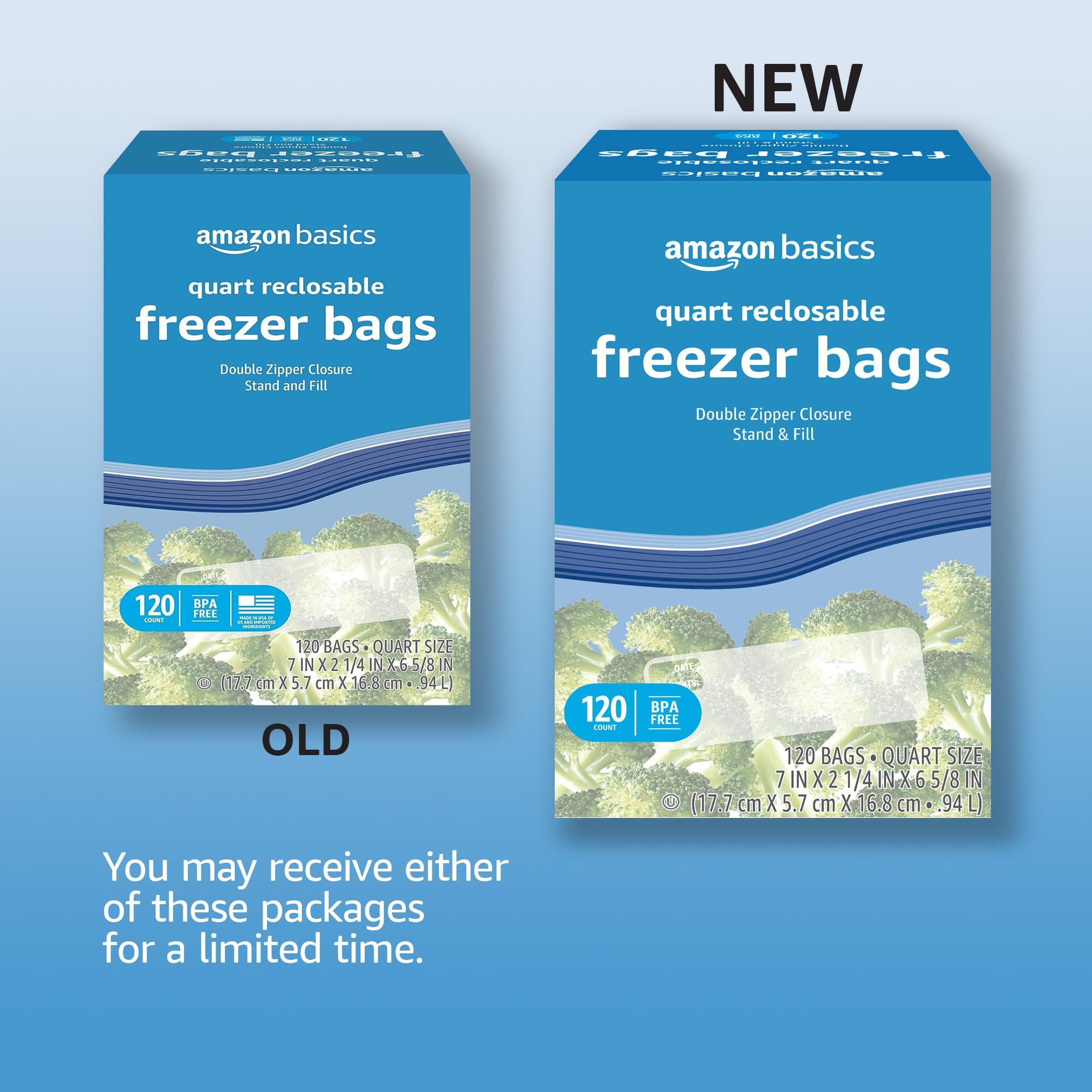 Amazon Basics Reclosable Freezer Quart Bags, BPA Free, 120 Count (Previously Solimo) - Image 2