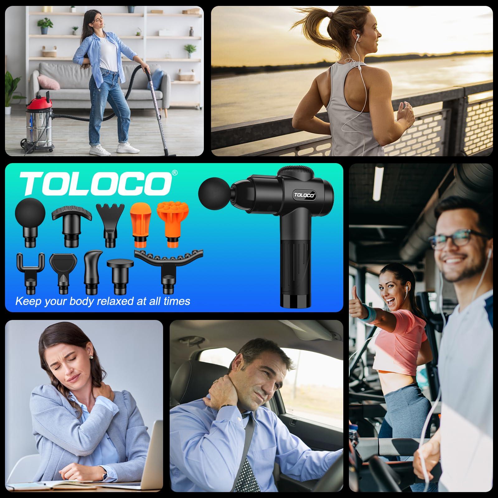 TOLOCO Massage Gun, Deep Tissue Back Massage for Athletes for Pain Relief, Percussion Massager with 10 Massages Heads & Silent Brushless Motor, Gifts for Fathers Day, Black - Image 7