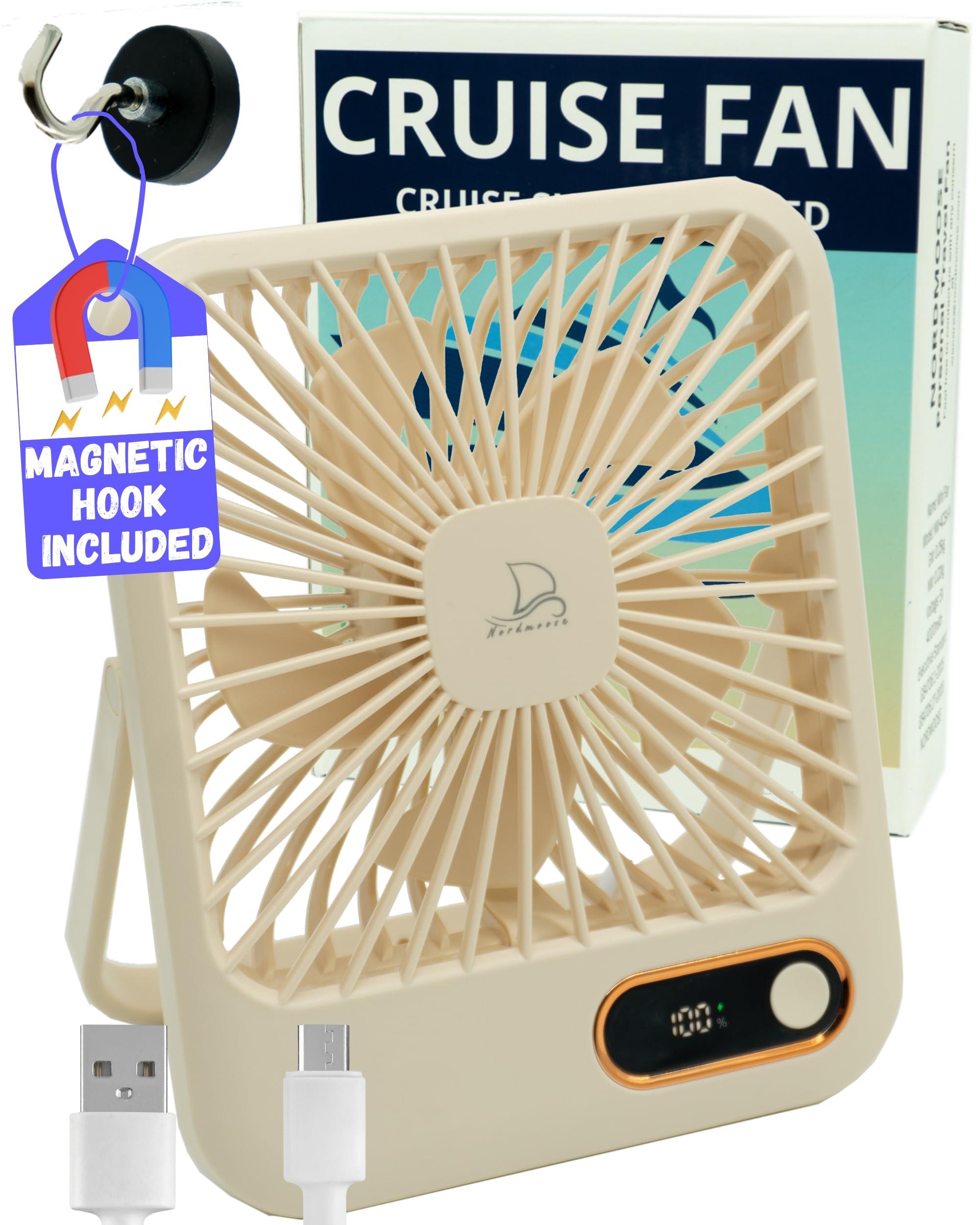 Nordmoose Cruise Ship Approved Fan – Up To 16 Hours Battery Life, USB Rechargeable, Battery-Powered Travel Fan for Sleeping – Magnetic Hook Included for Easy Hanging on Cabin Walls & Ceilings