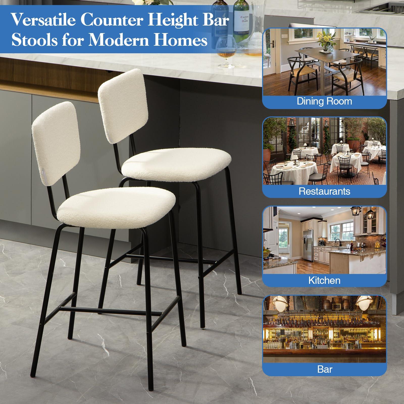 Bar Stools Set of 4 Boucle Fabric Bar Stool - Modern White Counter Height Bar Stools, Upholstered Counter Chairs for Kitchen Island/Kitchen Counter - Image 5