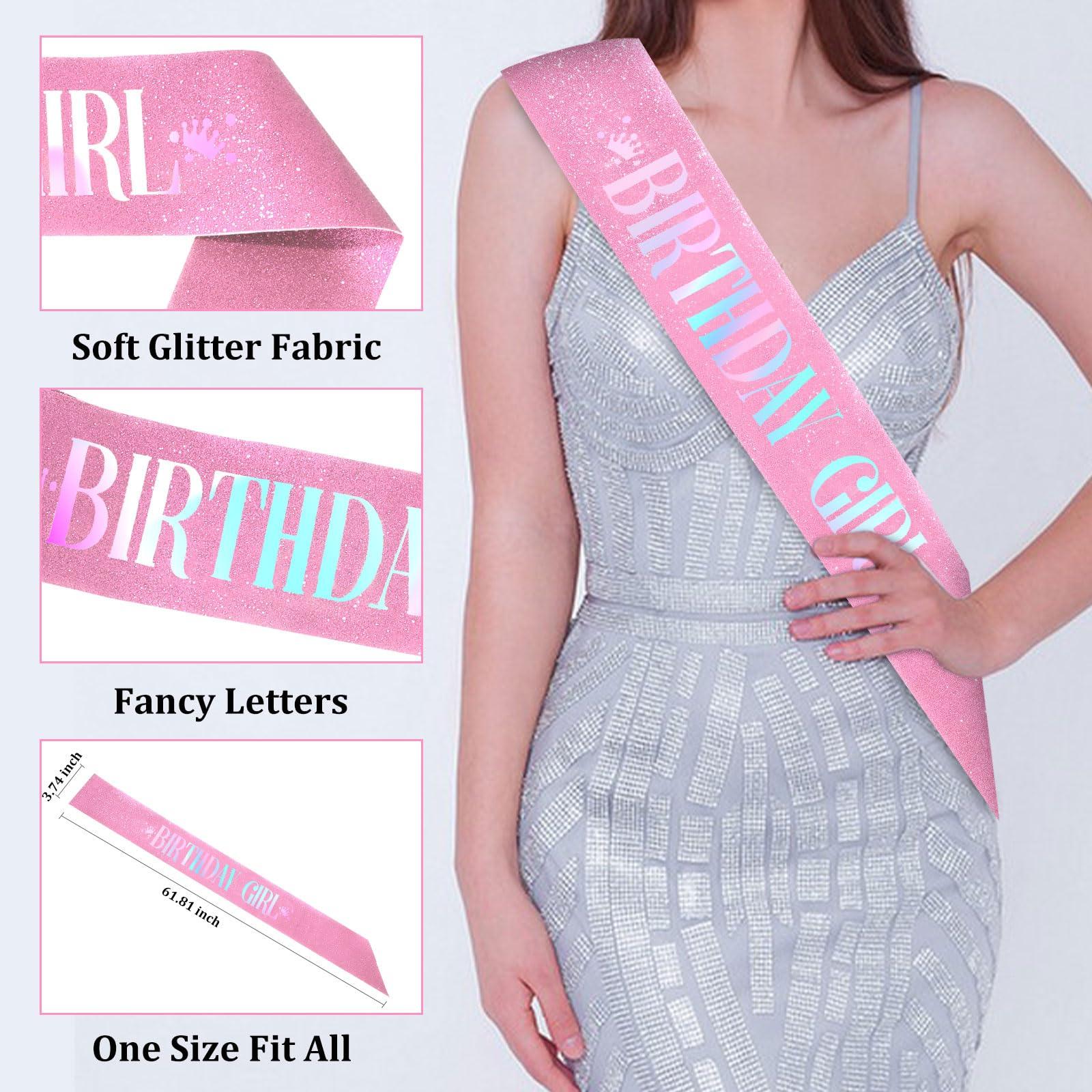CAVETEE Birthday Girl Crown and Sash， Princess Tiara Happy Birthday Headband Party Accessories for Women and Girls - Image 3