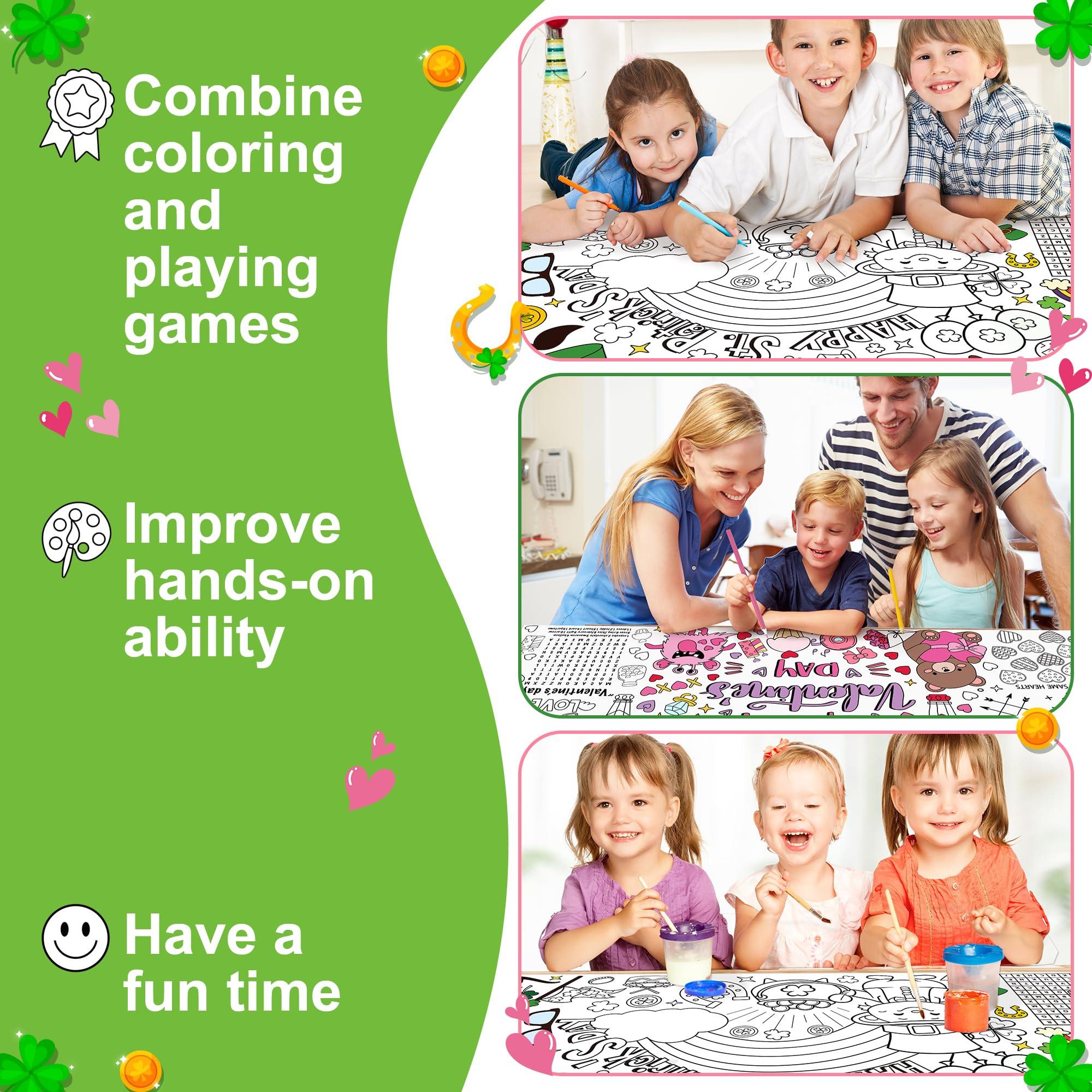 Dvbonike Jumbo Valentine's Day/St. Patrick's Day Coloring Activity Poster Party Decoration - 2Pcs Mini Game Color-in Paper 55.1 x 23.6 inch Blank Doodle Art Banner Home School Activity - Image 6