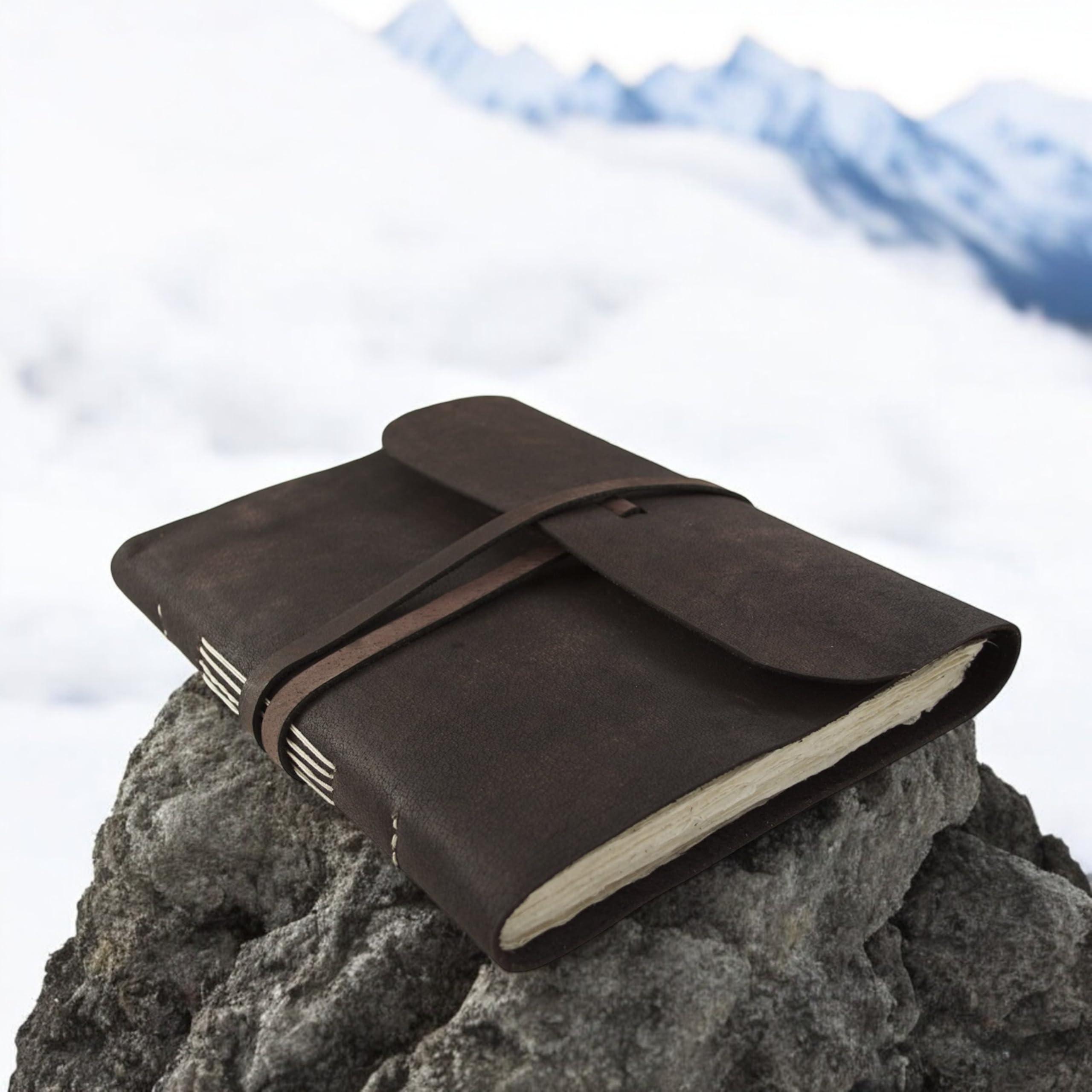 Kathmandu Valley Co. Everest Explorer Vintage Leather Travelling Journal with Rustic Handmade Deckle-edge Lokta Paper, Made in the Himalayas of Nepal, 8x10 inches (Extra Large) - Image 4