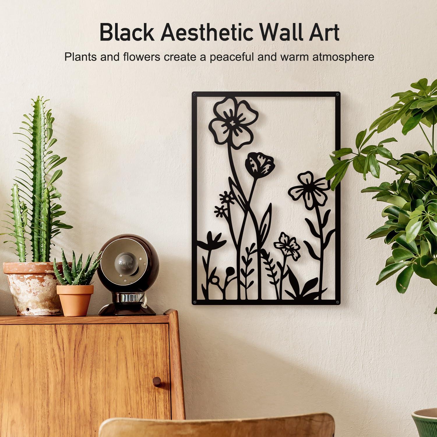 Sokurdeg Black Metal Flowers Wall Decor, Minimalist Floral Wall Hanging Art, Black Abstract Line Wall Art Sculptures for Bedroom Bathroom Living Room (4 Pcs, 12 x 17 in) - Image 4