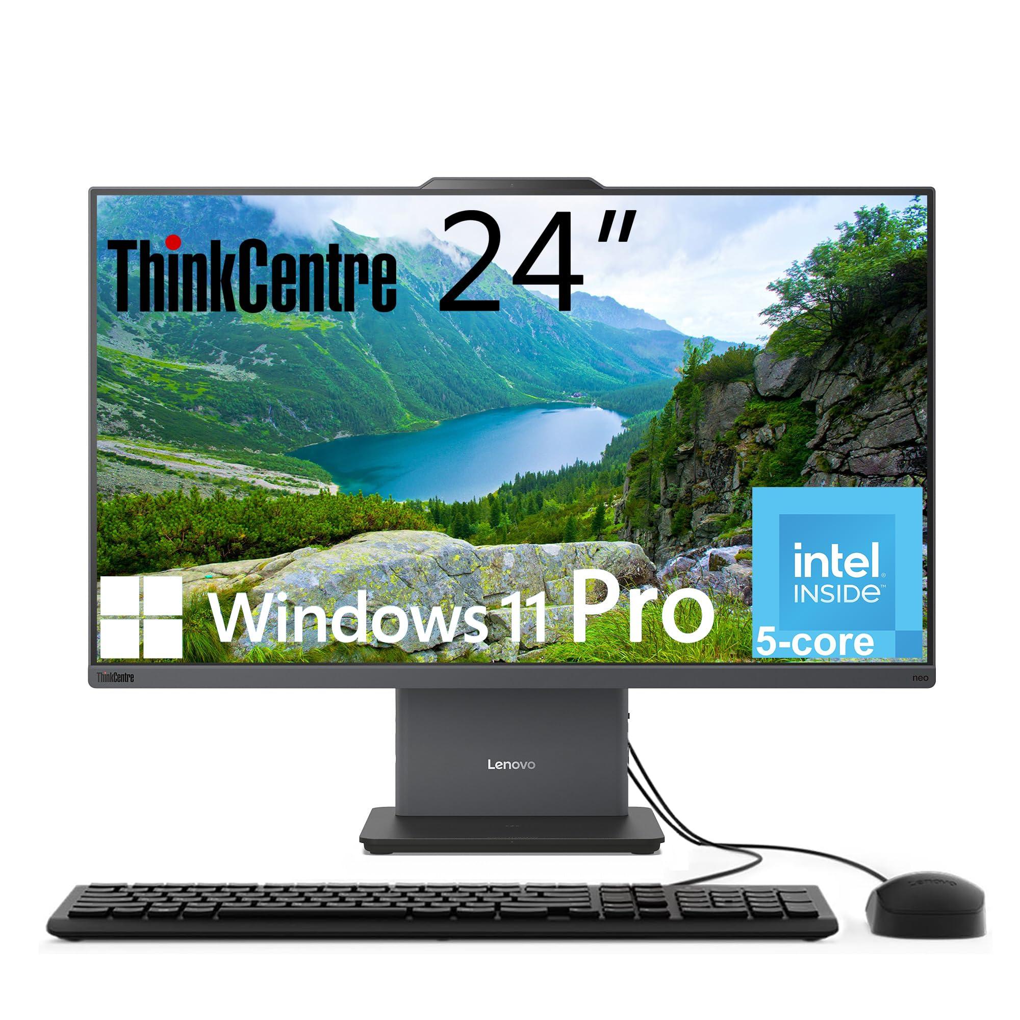Lenovo ThinkCentre All-in-One Desktop Computer, 24" FHD IPS Display, 5-core Intel U300 Processor, 16GB DDR5, 256GB SSD, Wi-Fi 6, USB-C, HDMI in&Out, Wired KB&Mouse, Windows 11 Pro