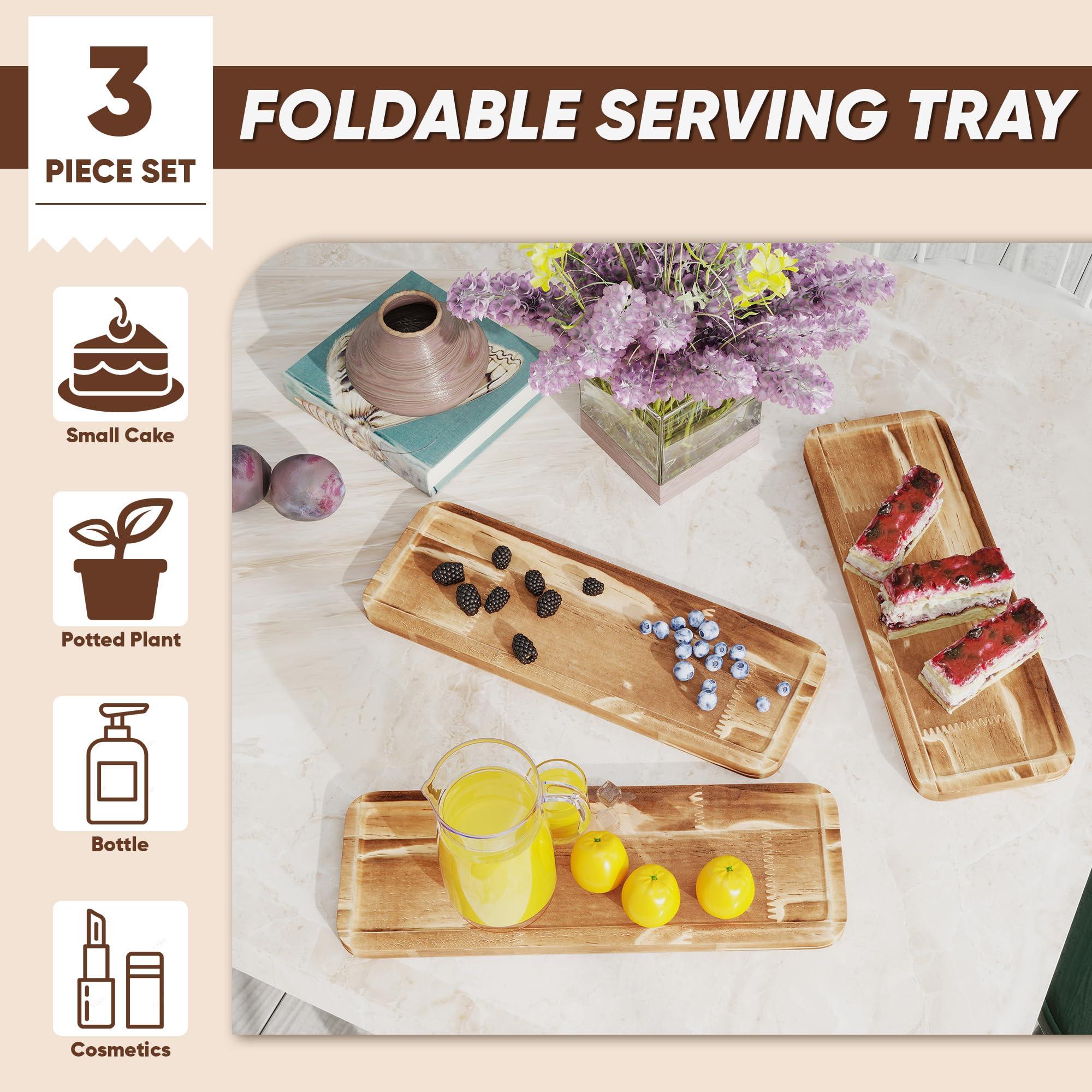 Tcatec 3 Tier Serving Tray Foldable, Acacia Wooden Cupcake Tower Display Set, Stackable Dessert Stand for Birthday, Wedding, Buffet, Party, 3 Different Sizes Height - Image 4