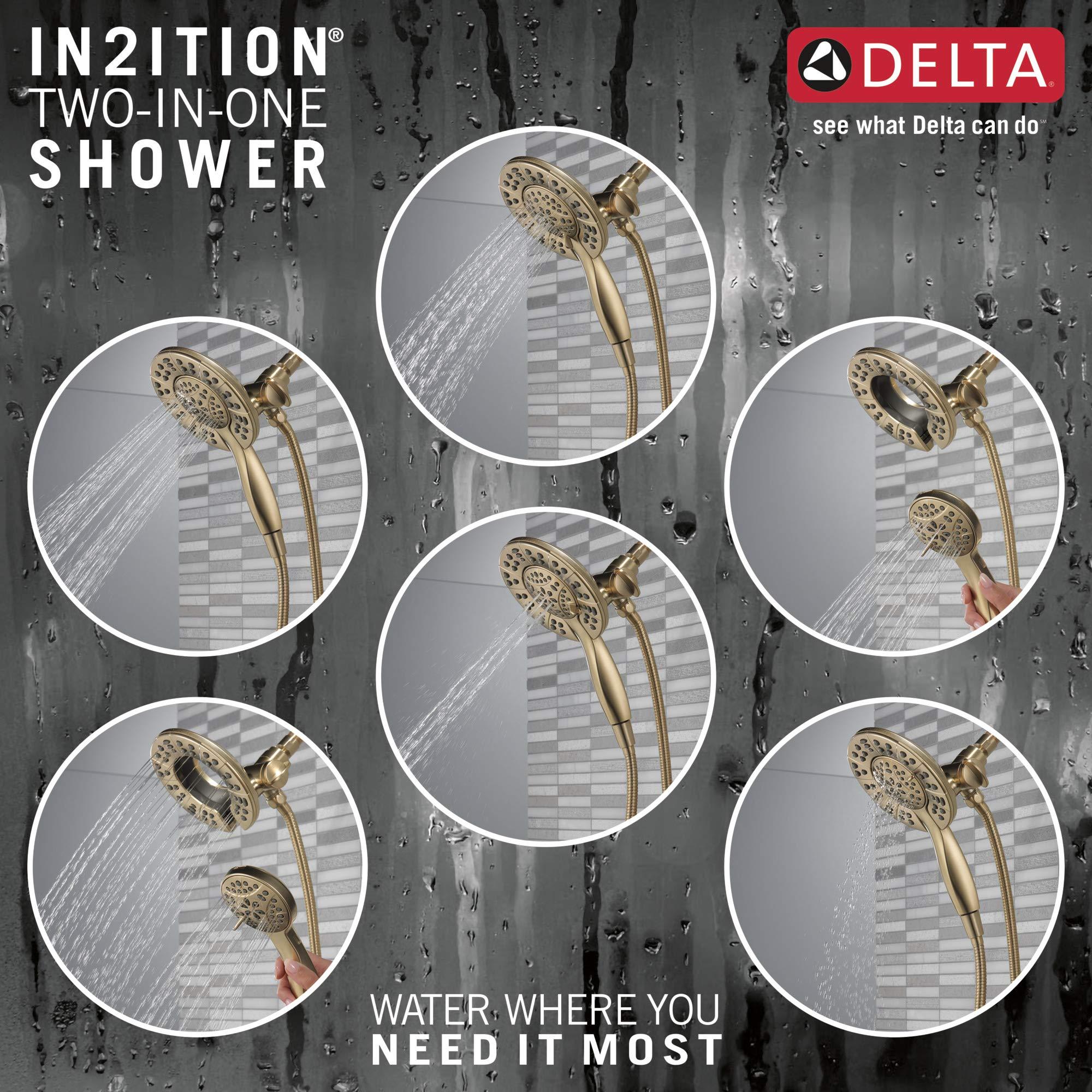 Delta Arvo 14 Series Brushed Gold Shower Faucet Set with In2ition 2-in-1 Dual Shower Head with HandHeld Spray Combo, Valve Trim Kit, Champagne Bronze 142840-CZ-I (Valve Included) - Image 5