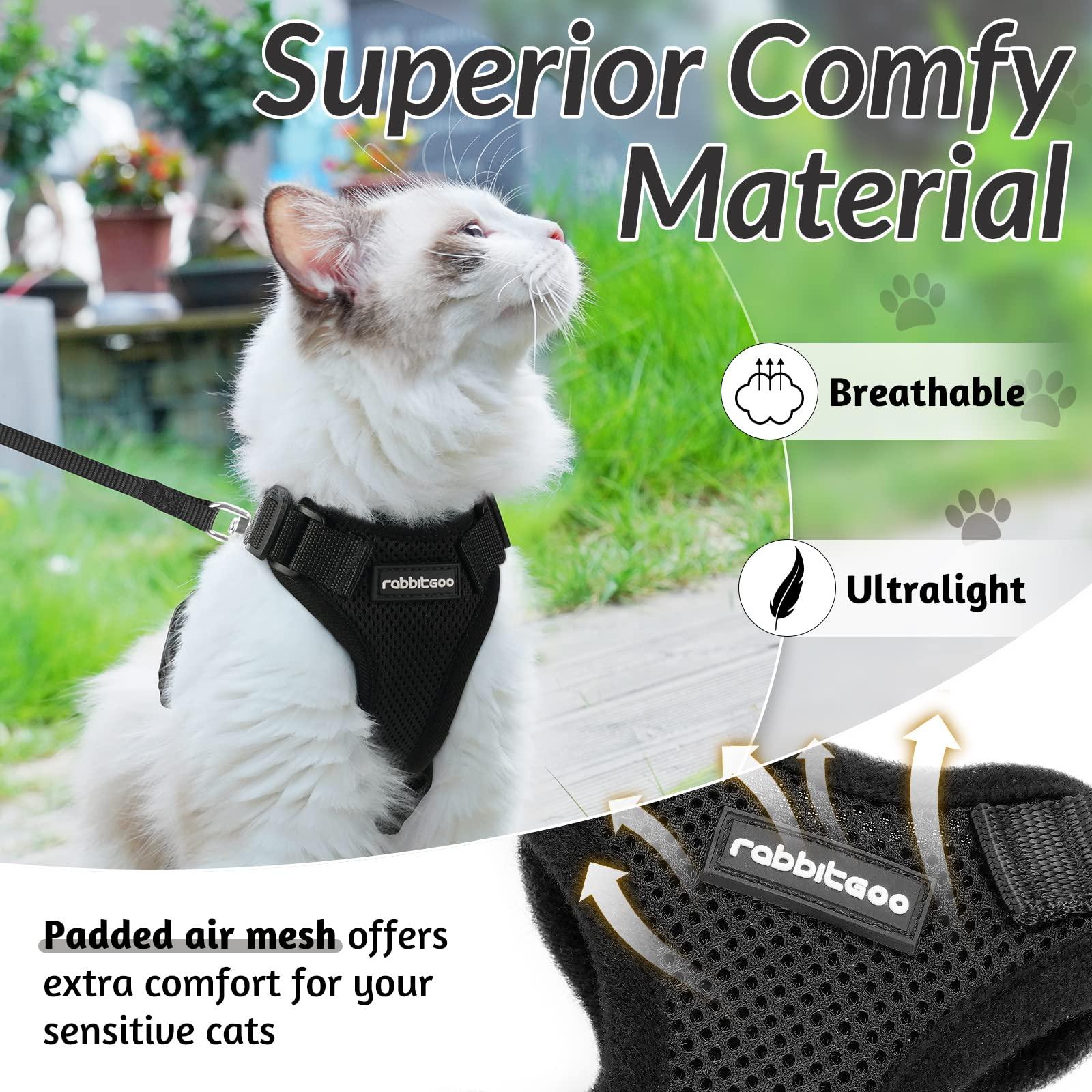 rabbitgoo Cat Harness and Leash for Walking, Escape Proof Soft Adjustable Vest Harnesses for Cats, Easy Control Breathable Reflective Strips Jacket, Black, XS - Image 3