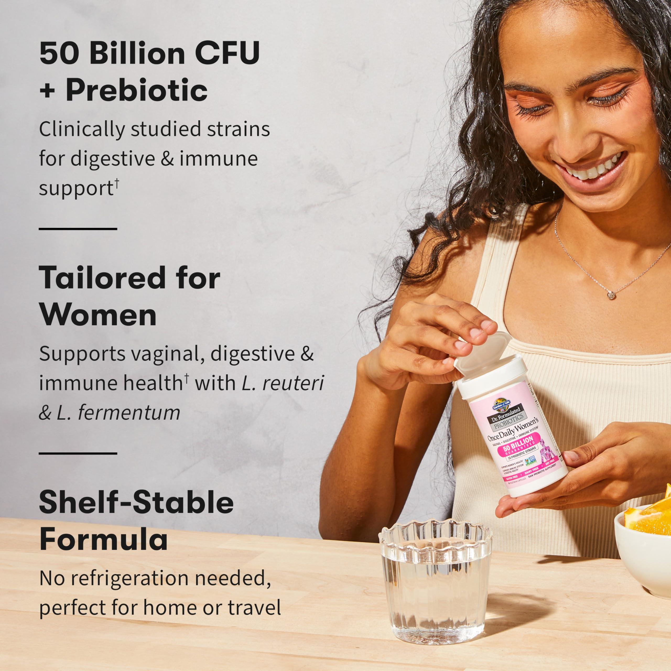 Garden of Life Once Daily Dr. Formulated Probiotics for Women 50 Billion CFU 16 Probiotic Strains with Organic Prebiotics for Digestive, Vaginal & Immune Health, Dairy Free, Shelf Stable 30 Capsules - Image 2