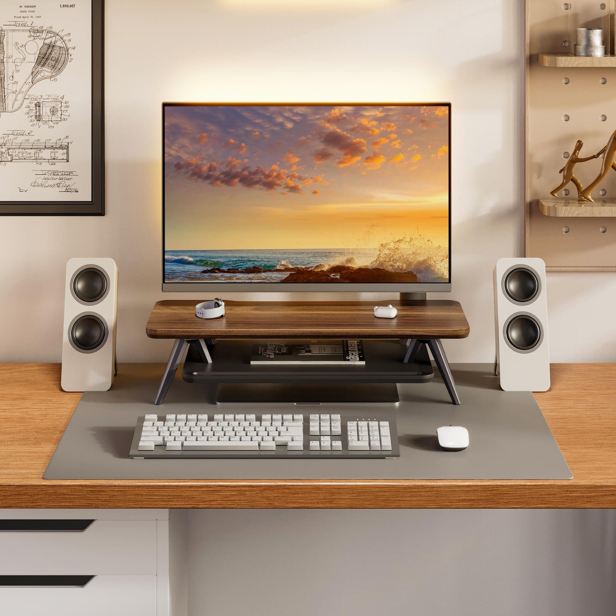 Fenge Monitor Stand, Monitor Stands Riser for Desk, 23.6 Inch Wood Desk Shelf with Storage Organizer and Cable Management for Office Desk Accessories - Image 2