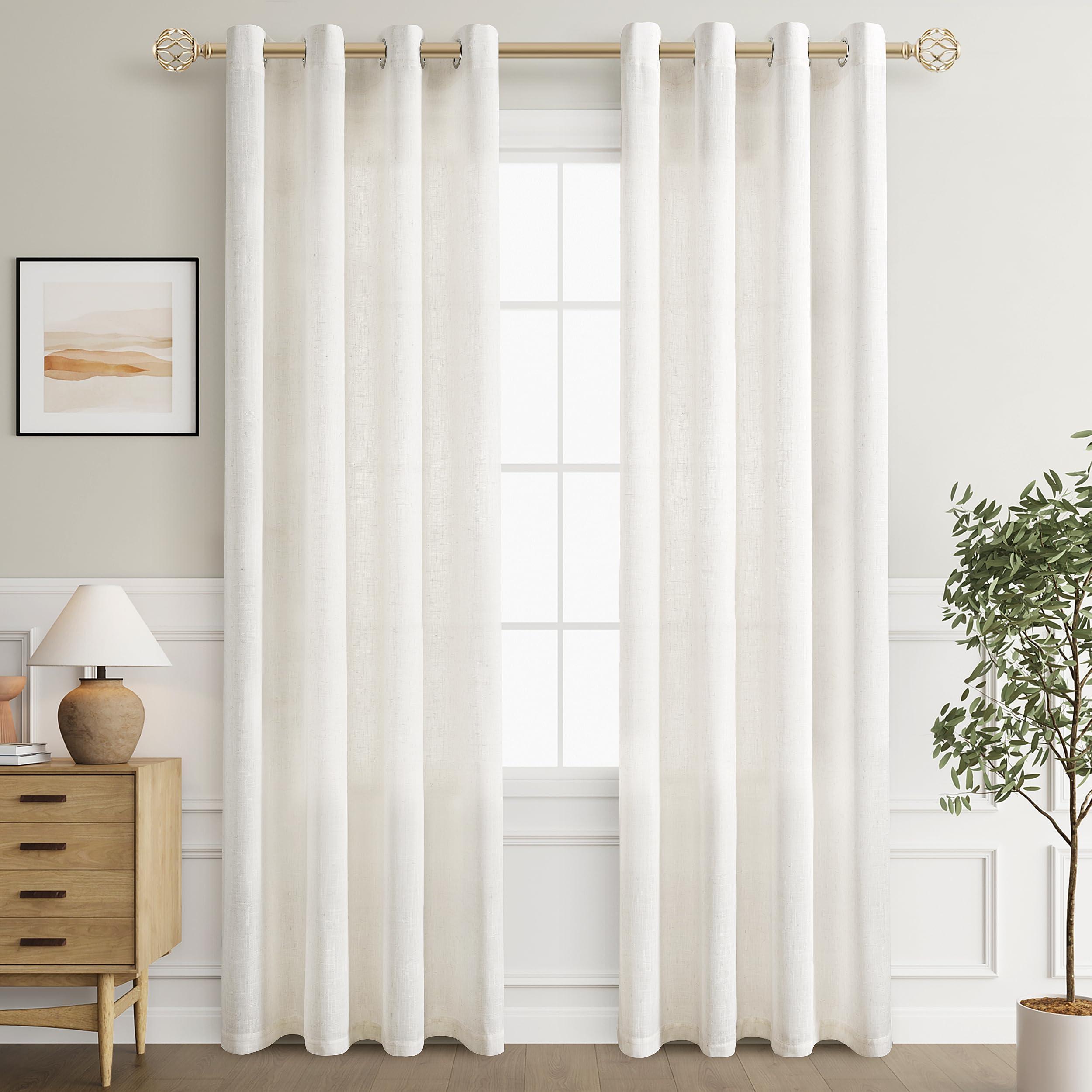 Jowels Natural Cream Linen Curtains 84 Inch Length 2 Panels for Living Room Bedroom, Light Filtering Sheer Curtains 84 Inches, Modern Farmhouse Grommet Semi Sheer Soft Privacy Drapes - Image 2