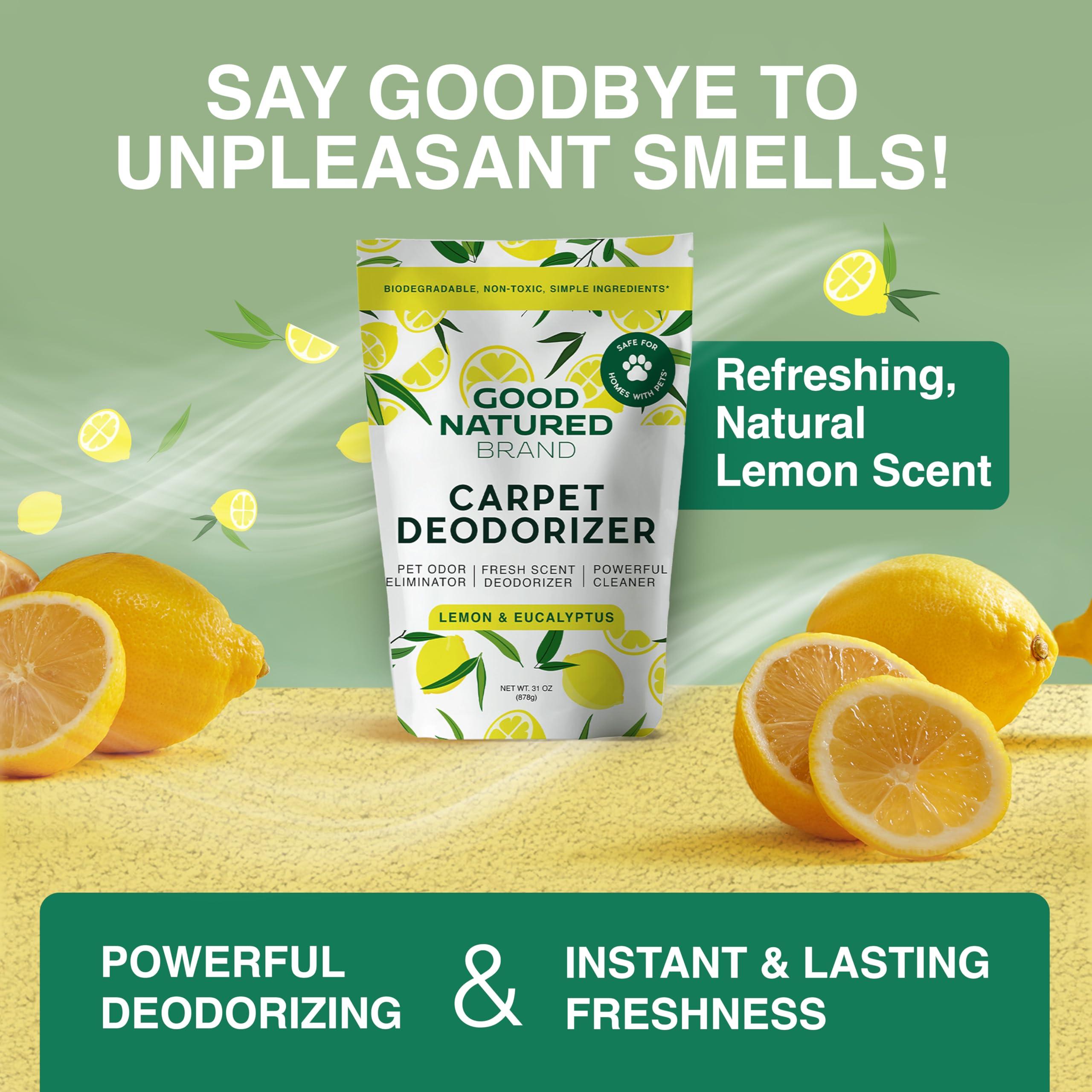Good Natured Brand | Carpet Deodorizer & Freshener Powder | 31 oz Pet Odor Eliminator for Strong Odor & Pet Urine | Fresh Natural Lemon & Eucalyptus Scent | Safe for Homes with Pets - Image 2