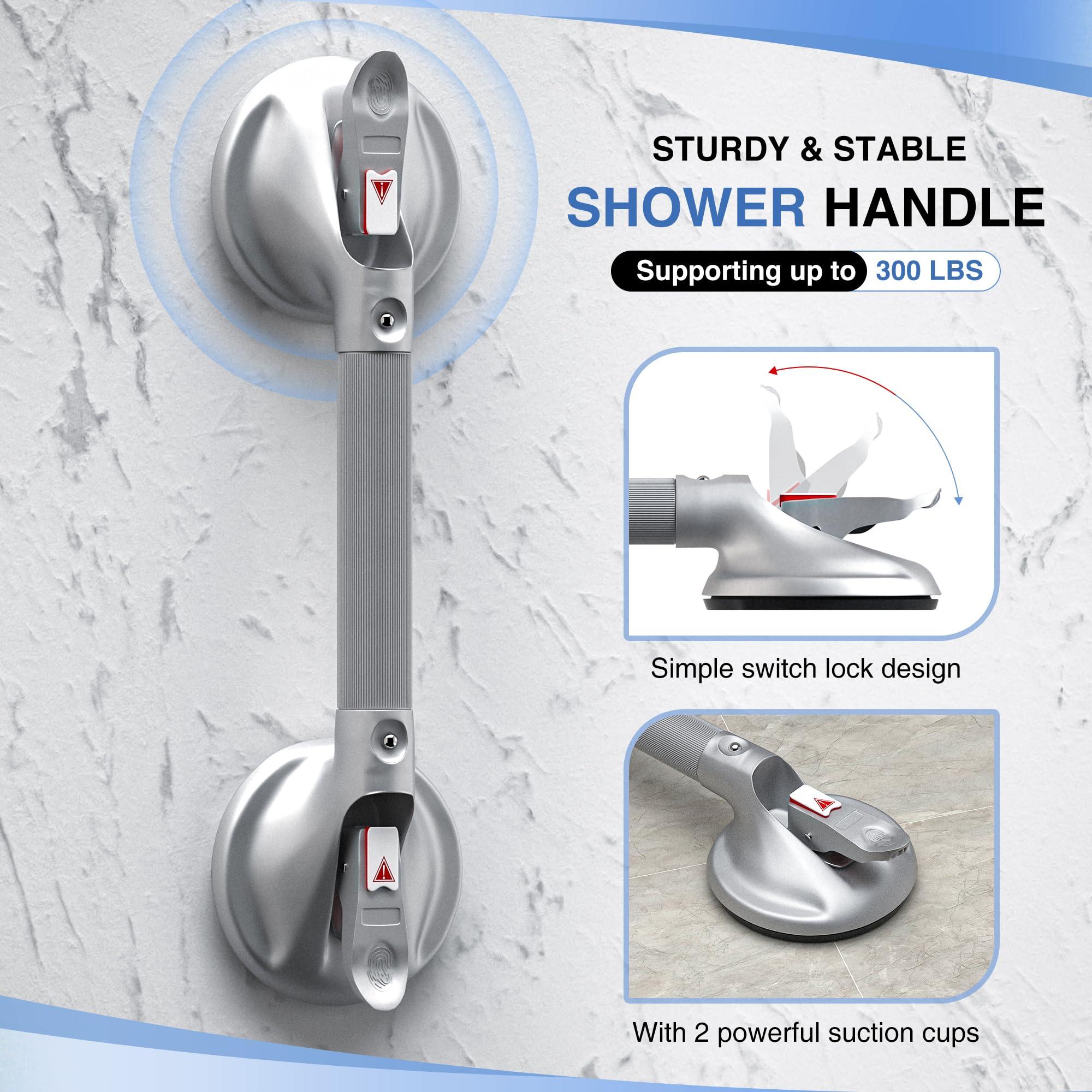DAILYLIFE Shower Grab Bar for Bathtubs and Showers, 19 inch Heavy Duty Shower Handle with Strong Suction Cup, 300lbs Safety Shower Handrails for Seniors and Elderly, Silver - Image 4