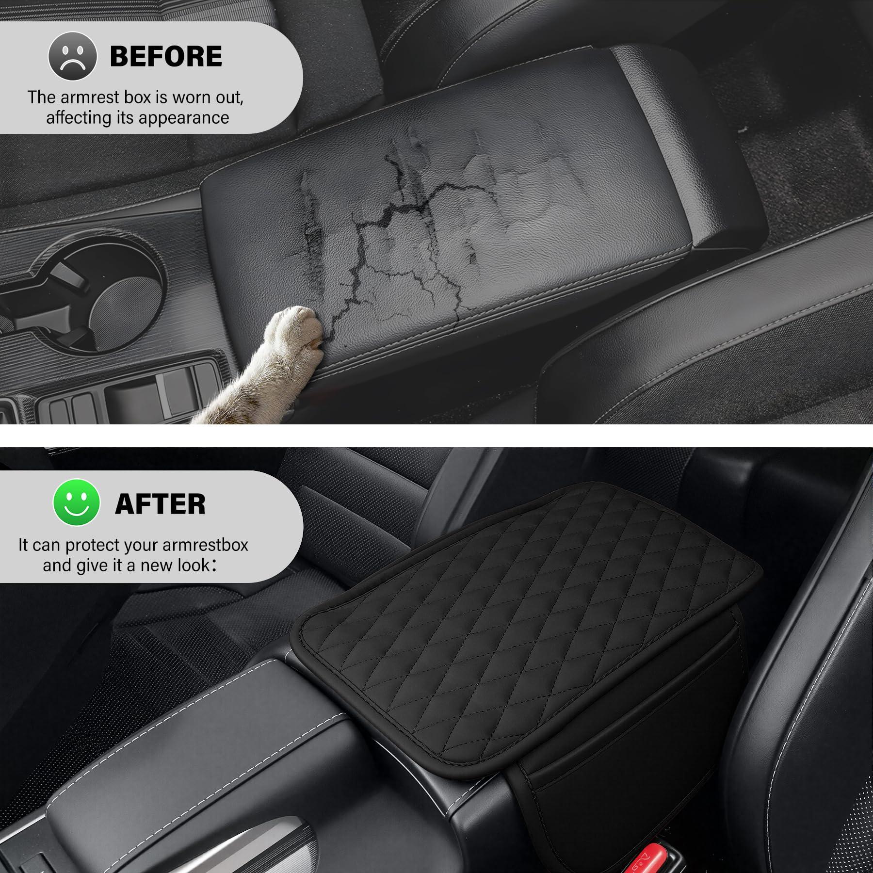 Amiss Car Center Console Cover, Upgraded Leather Car Armrest Cushion with 2 Storage Pockets, Universal Waterproof Cushion Pad, Non-Slip Car Interior Accessories, Fits Most Sedans SUVs Trucks (Black) - Image 5