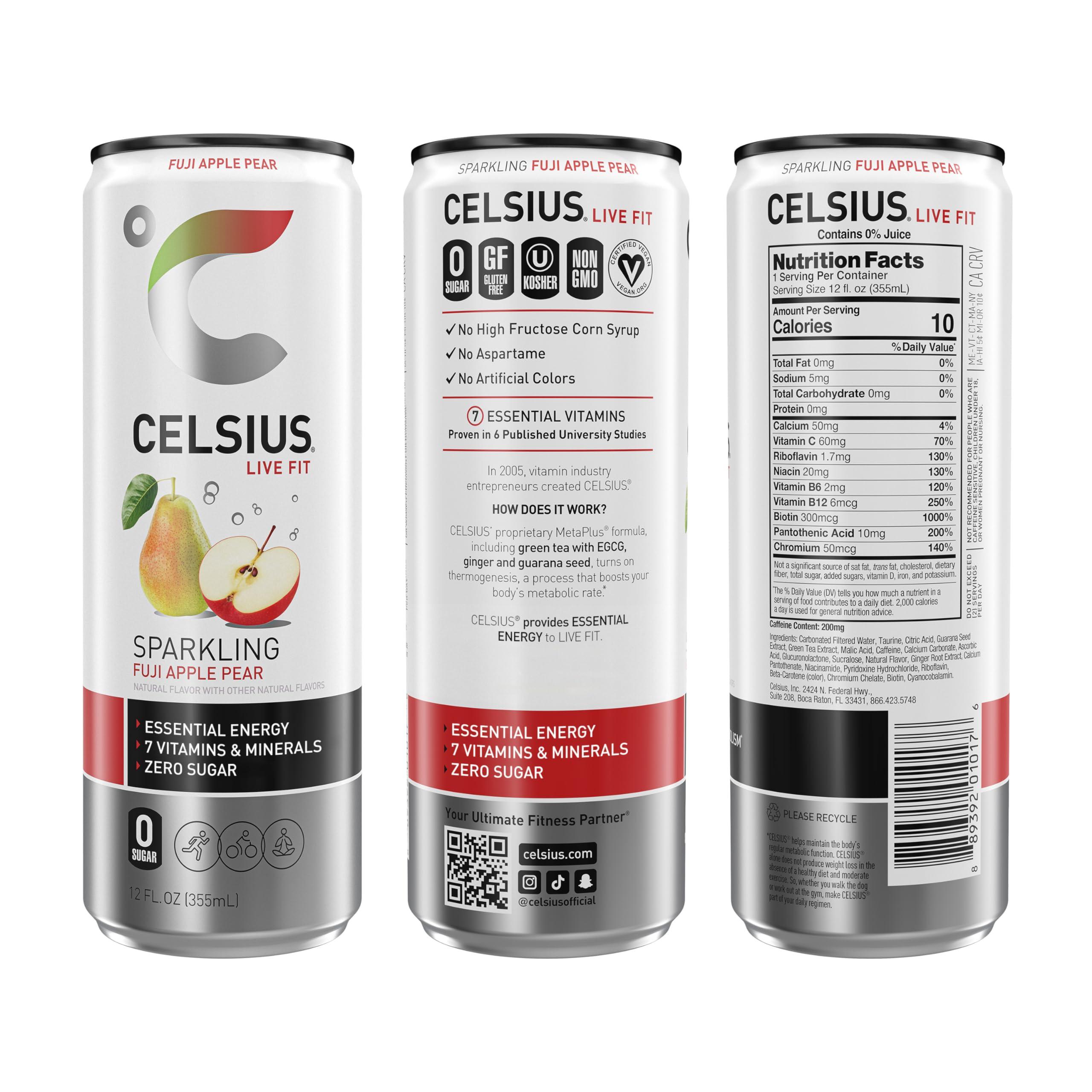 CELSIUS Sparkling Fuji Apple Pear, Functional Essential Energy Drink 12 Fl Oz (Pack of 12) - Image 3