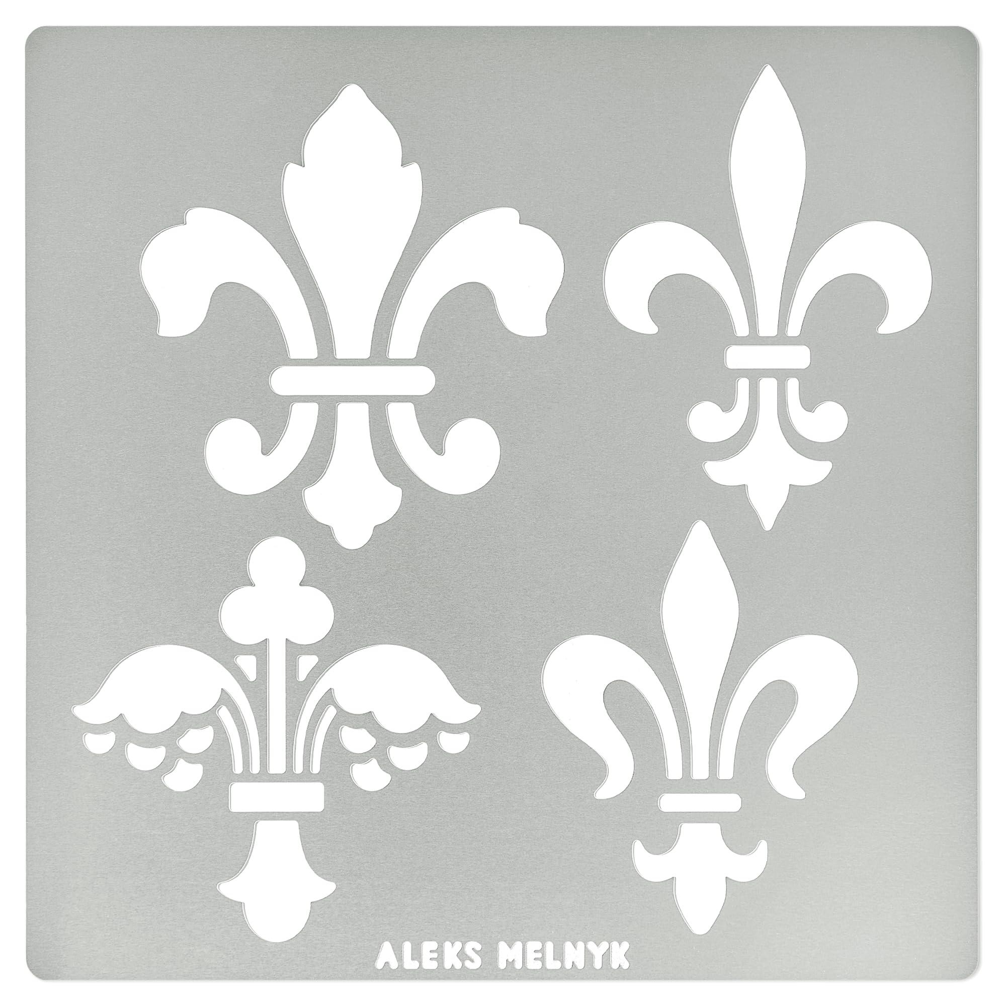 Aleks Melnyk No.251 Metal Stencil, Fleurs de LYS Symbole, French Fleur-de-lis, Lily Flower, Ornament, Vintage, Patterns, Template for Wood Burning, Pyrography Engraving, Crafts, Art, DIY
