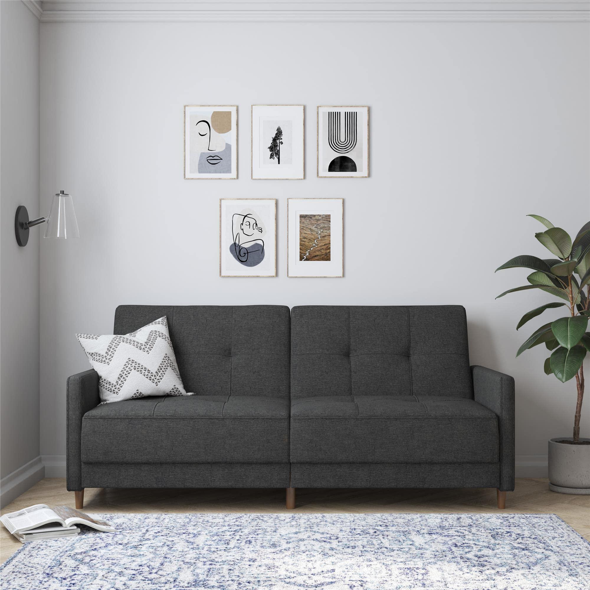 DHP Andora 76 Inch Futon Sofa Bed, Modern Upholstered Couch Sleeper with Button Tufted Back and Seat, Full, Grey - Image 2