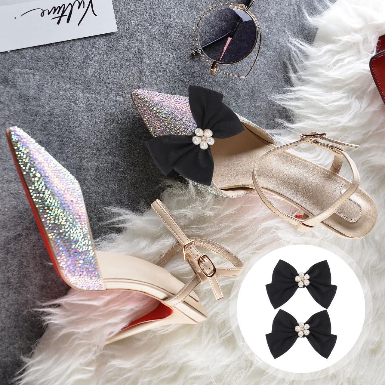 Holibanna Bow Shoe Clips 1 Pair Removable Buckle Elegant Pearl Charms Decoration DIY for Women Girls Bridal Wedding - Image 8