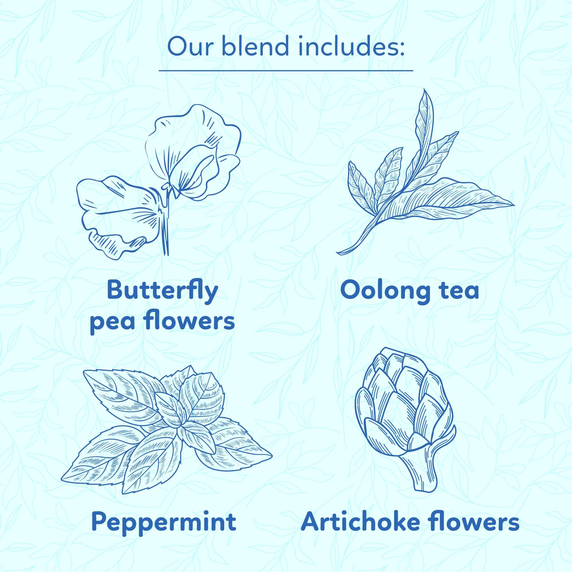 4-Flavor Herbal Tea Mix – Oolong, Peppermint, Butterfly Pea & Artichoke | 50 Corn Fiber Pyramid Tea Bags | Caffeine-Free, Digestive & Nerve-Calming Support | Indochine Blends - Image 2