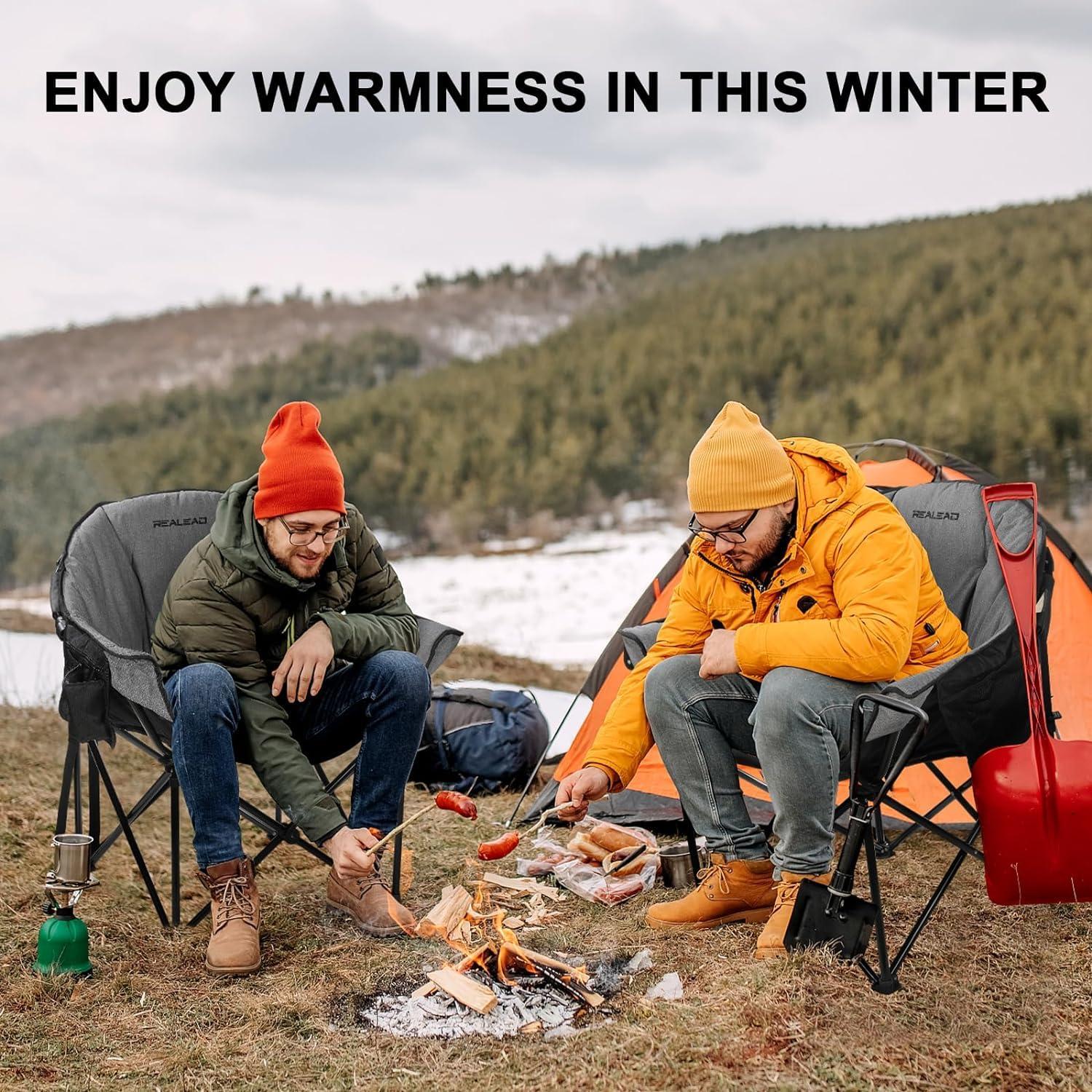 REALEAD Oversized Heated Camping Chair | Fully Thick Padded | Heated Chairs for Outdoor Sports with Back and Seat Heating | Heated Folding Chair for Adults | Support 400lbs | Battery NOT Included - Image 2