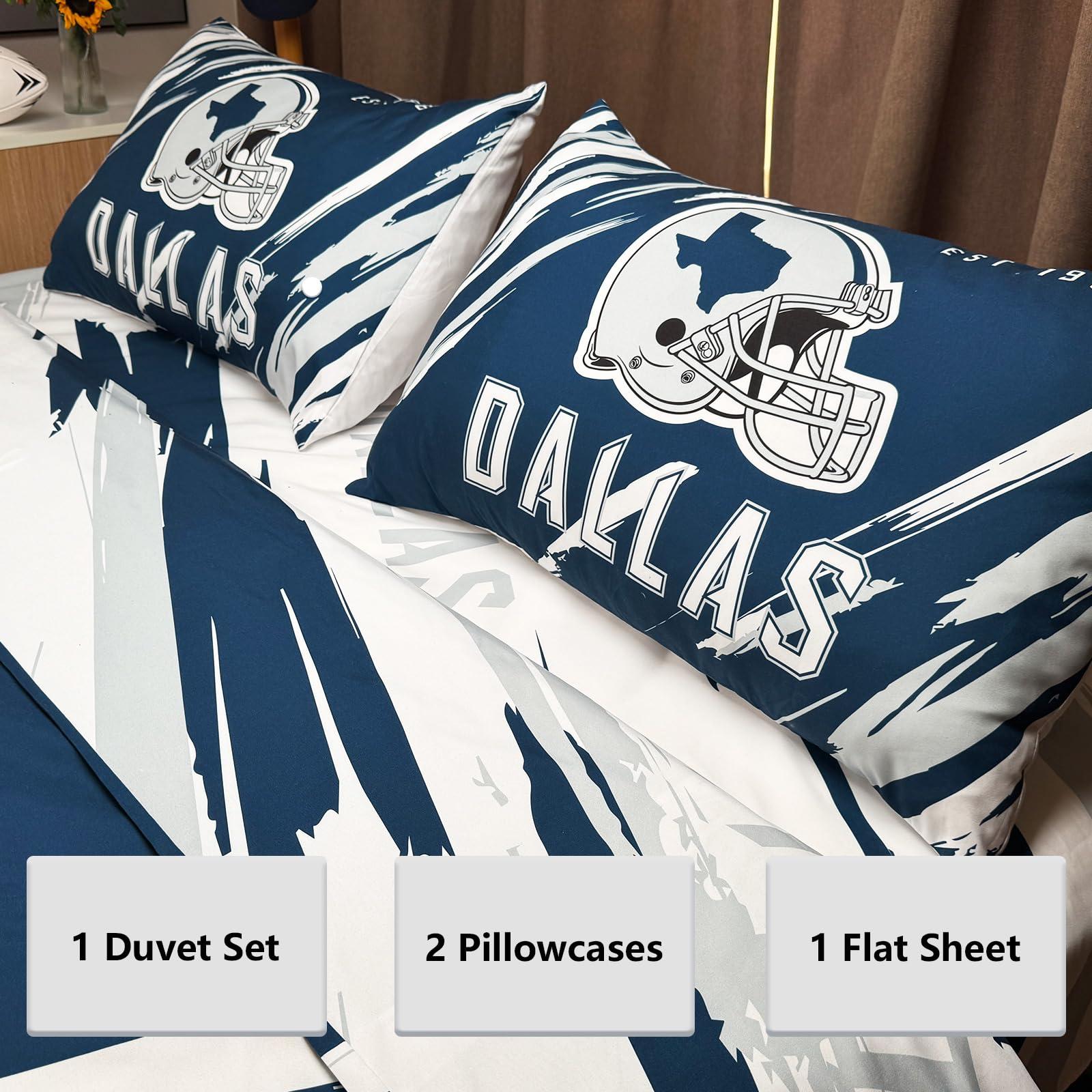 NINEBLITZ Dallas Bedding Football Comforter Set Twin 4 Pieces with 1 Duvet Cover Twin Size, 1 Flat Sheet, and 2 Pillowcases Teenage Sports Bedding for Boys Bedroom - Image 2