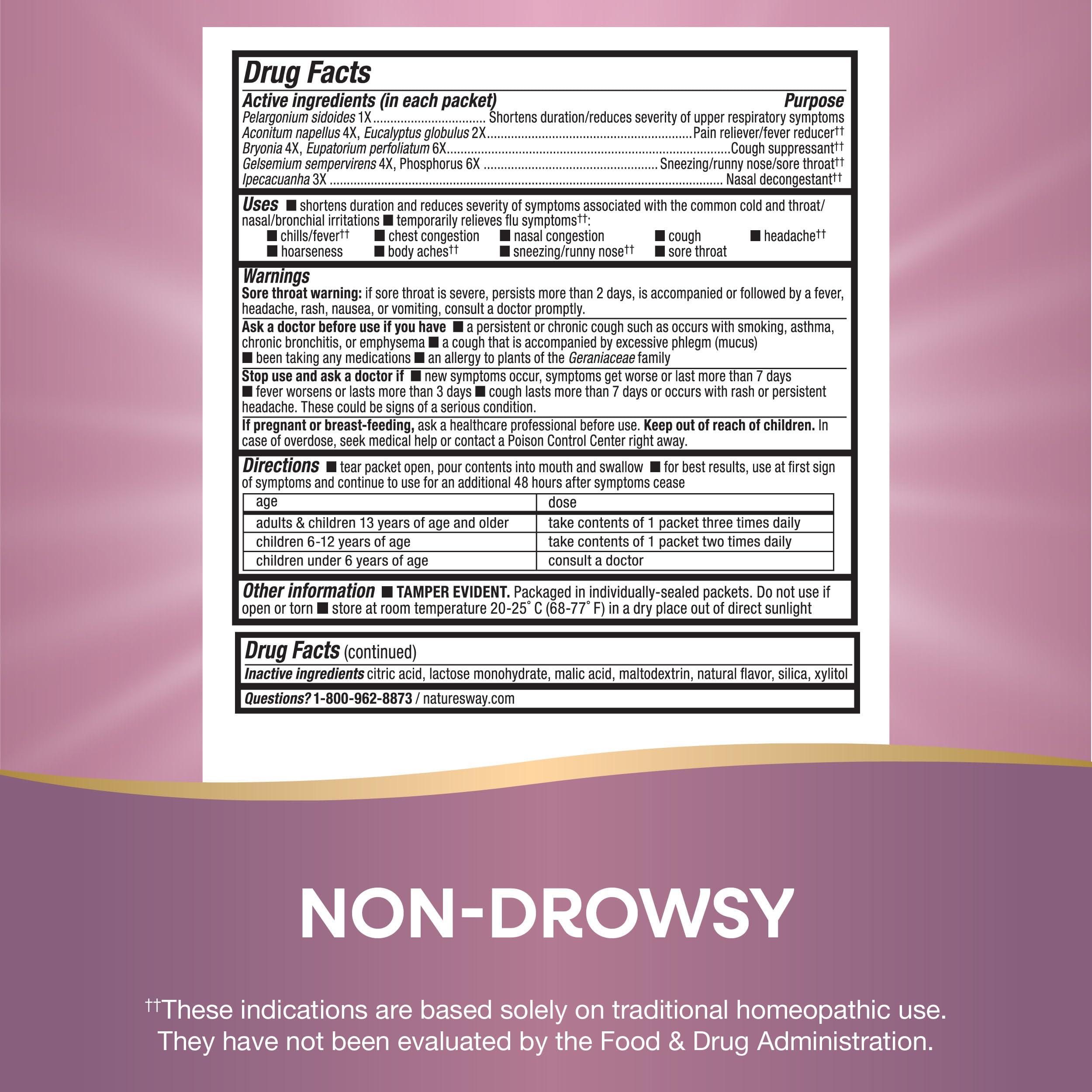 Nature's Way Cold + Flu Relief FastActives, Umcka, Homeopathic, Fever*, Sore Throat, Cough, Congestion, Body Aches*, Phenylephrine Free, Non-Drowsy, Berry Flavored, 10 Packets (Packaging May Vary) - Image 5