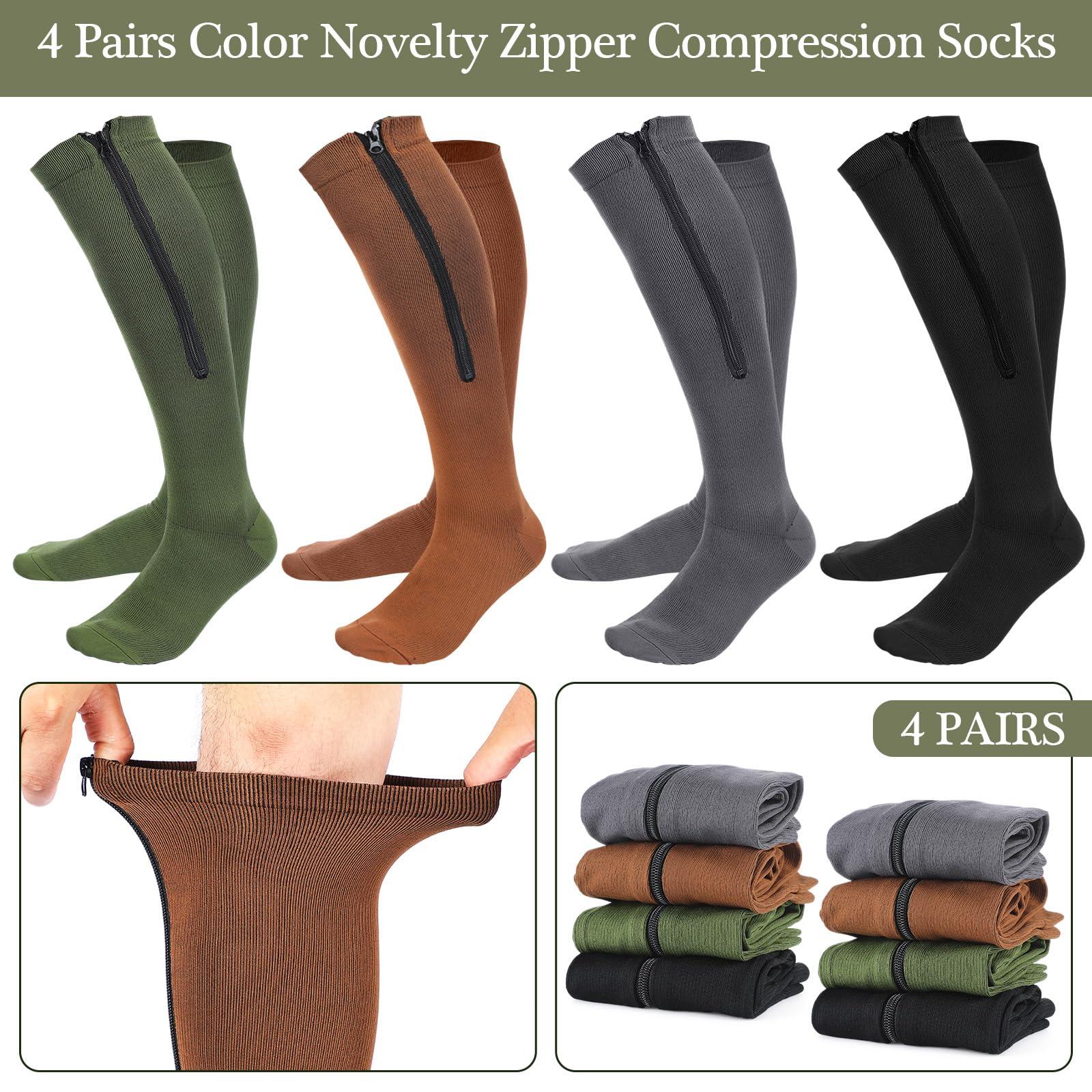 Tarpop 4 Pairs Men Zipper Compression Socks Colorful 20-30mmhg Compression Stockings with Zipper for Men Women Swelling Edema - Image 4