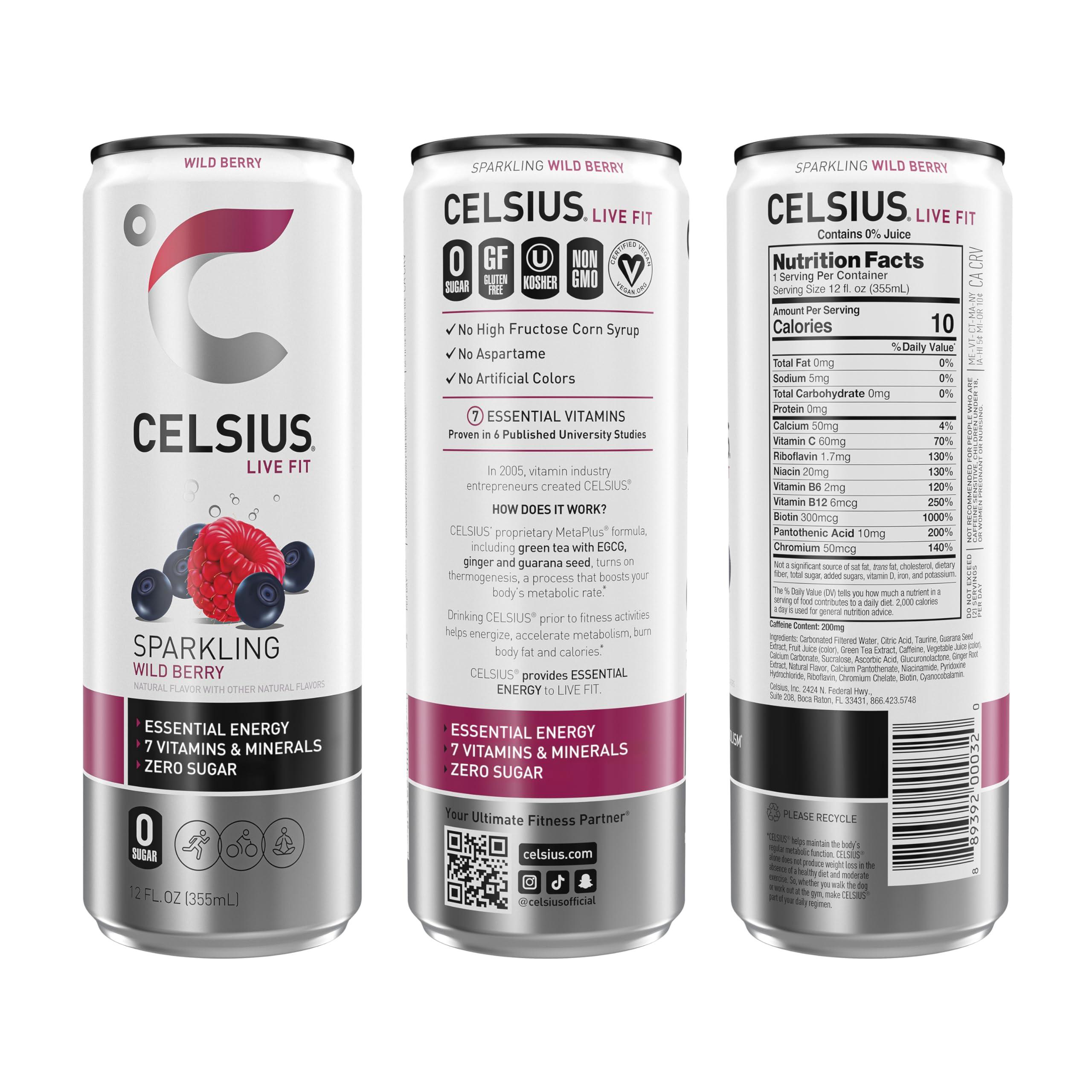 CELSIUS Sparkling Wild Berry, Functional Essential Energy Drink 12 Fl Oz (Pack of 12) - Image 2