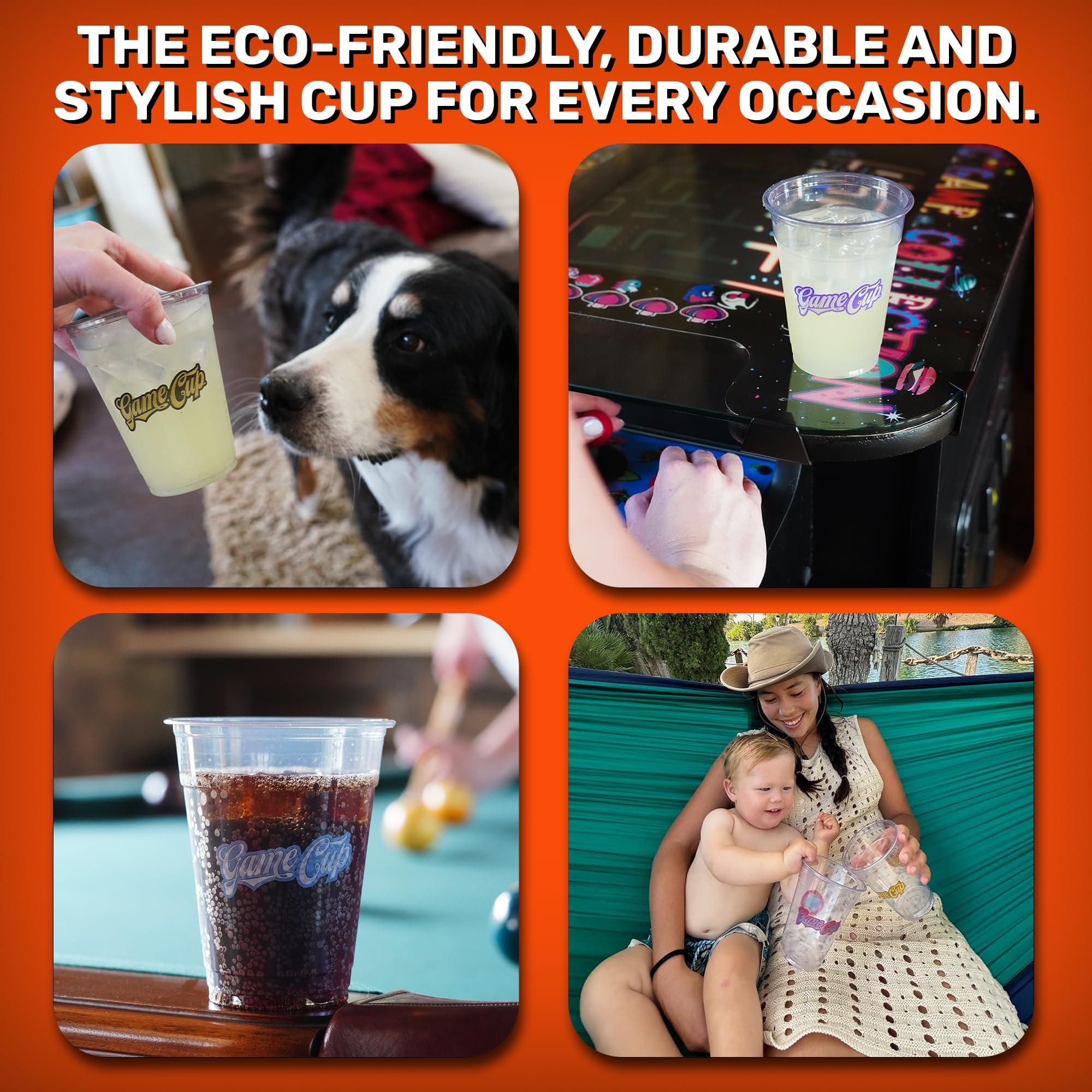 Game Cup 16oz Clear Plastic Cups (50 Pack) Made in the USA from Recycled PET Plastic | 100% Recyclable Clear Disposable Plastic Cups for Party, Tailgating, Game Day & More - Black & Gold - Image 4