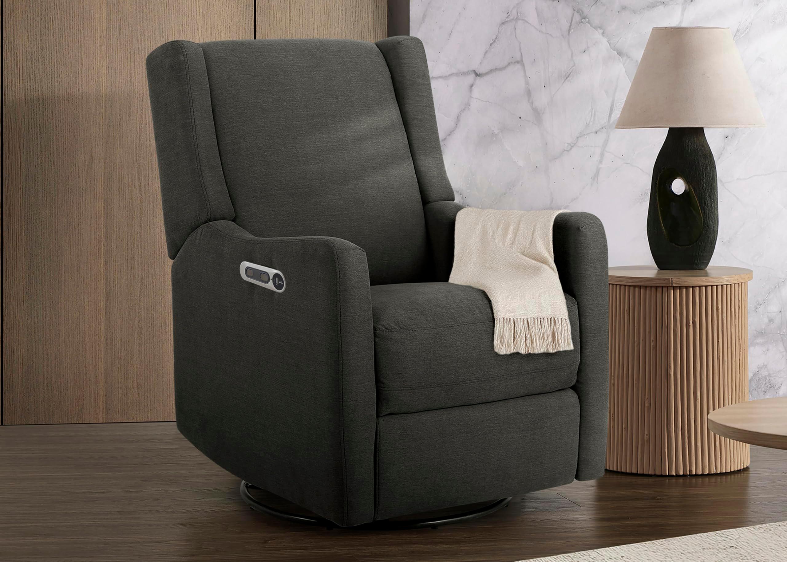 Delta Children Mercer Electronic Power Recliner and Swivel Glider with USB Port in LiveSmart Performance Fabric - Water Repellent & Stain Resistant, Dark Grey - Image 2