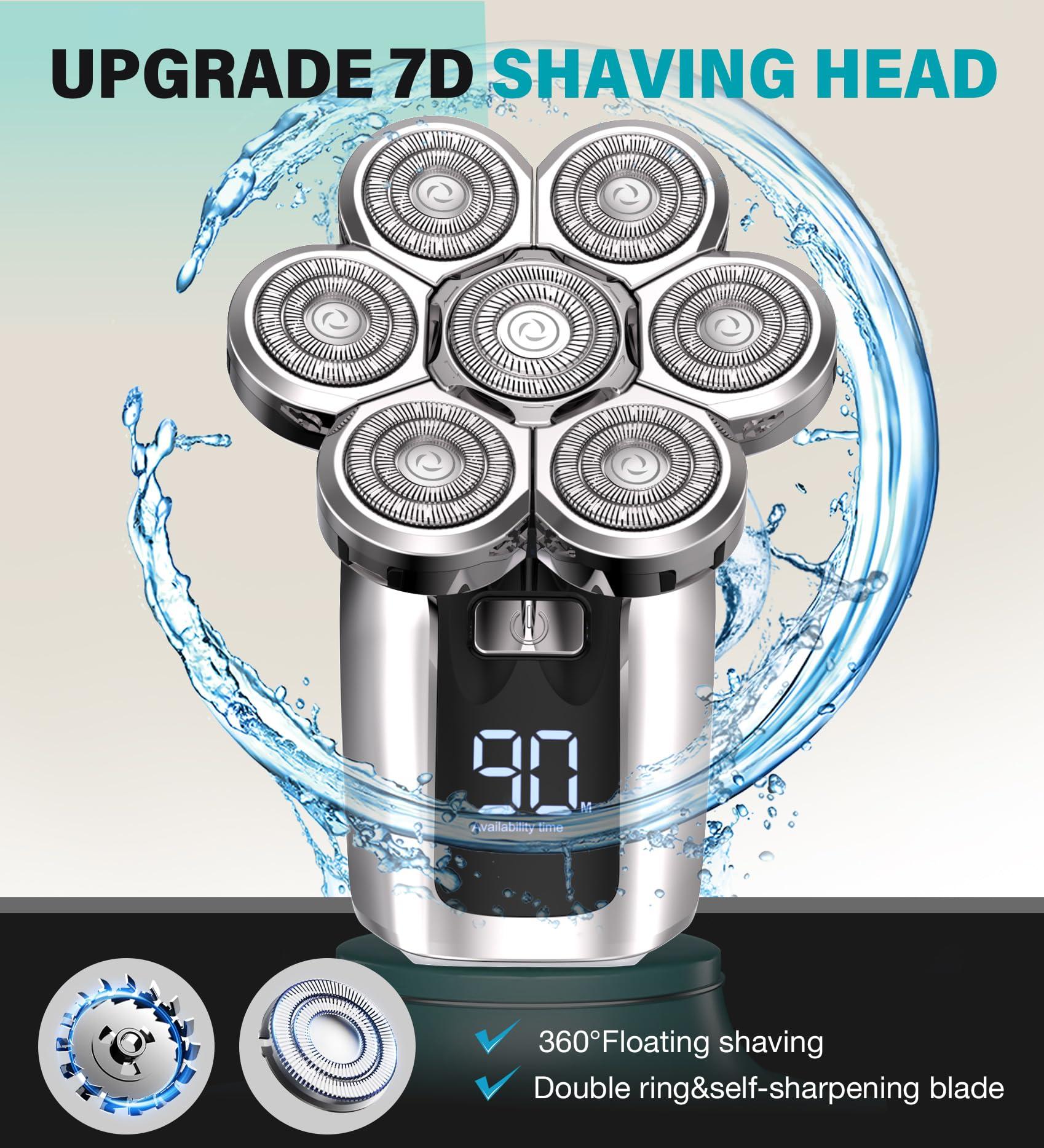 Gisaae Head Shavers for Bald Men, Upgraded 7D Electric Razor, Cordless Rechargeable, Ipx7 100% Waterproof, Dry & Wet Bald Head Shaver, Beard Grooming Kit with Led Display - Image 5