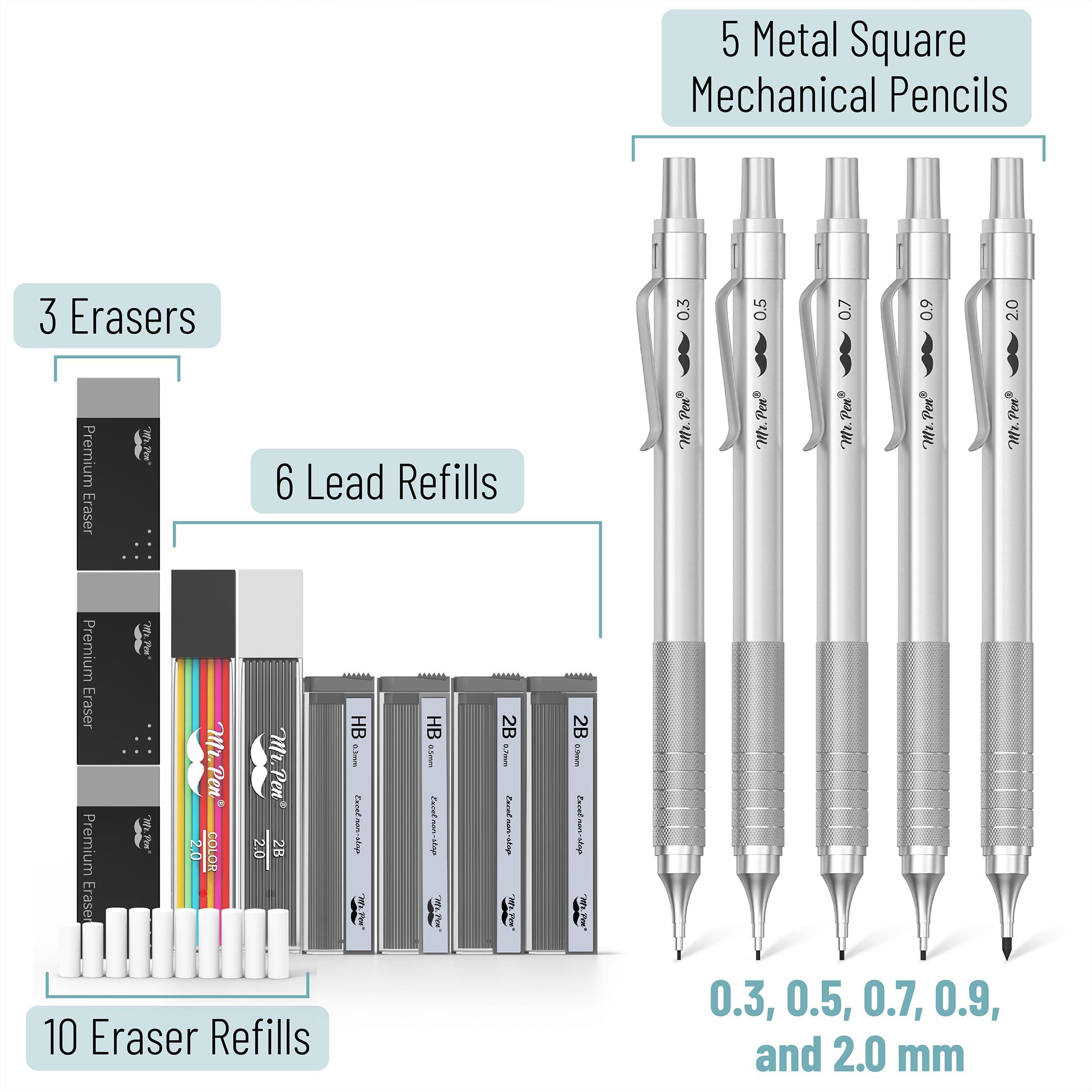 Mr. Pen- Metal Mechanical Pencil Set, 5 Sizes, 0.3, 0.5, 0.7, 0.9, 2mm, Mechanical Pencils, Sketching Pencils, Drafting Pencil, Mechanical Pencil Metal - Image 2