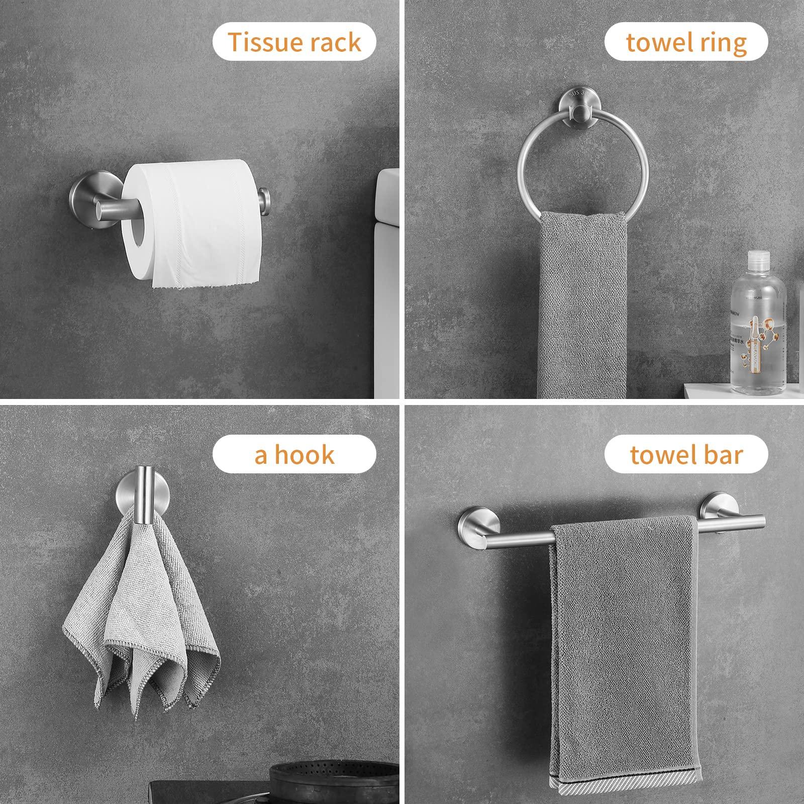 Hinmood Bathroom Hardware Set 10 Pieces, Stainless Steel Towel Bar Set Includes 16 inch Towel Bar, Towel Hook, Towel Ring Toilet Paper Holder - Image 3