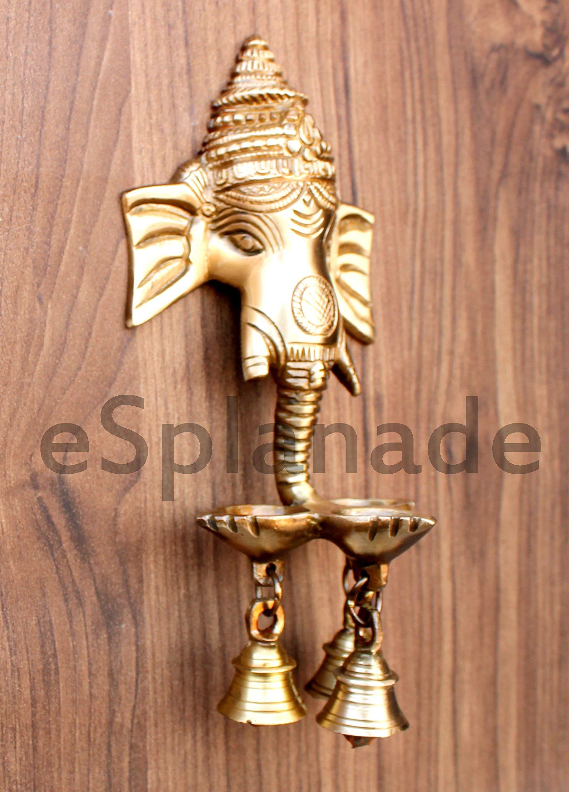 eSplanade - 9.5" Brass Ganesha Ganesh Ganpati Wall Hanging Deepak With Bells | Brass Diya | - Image 2