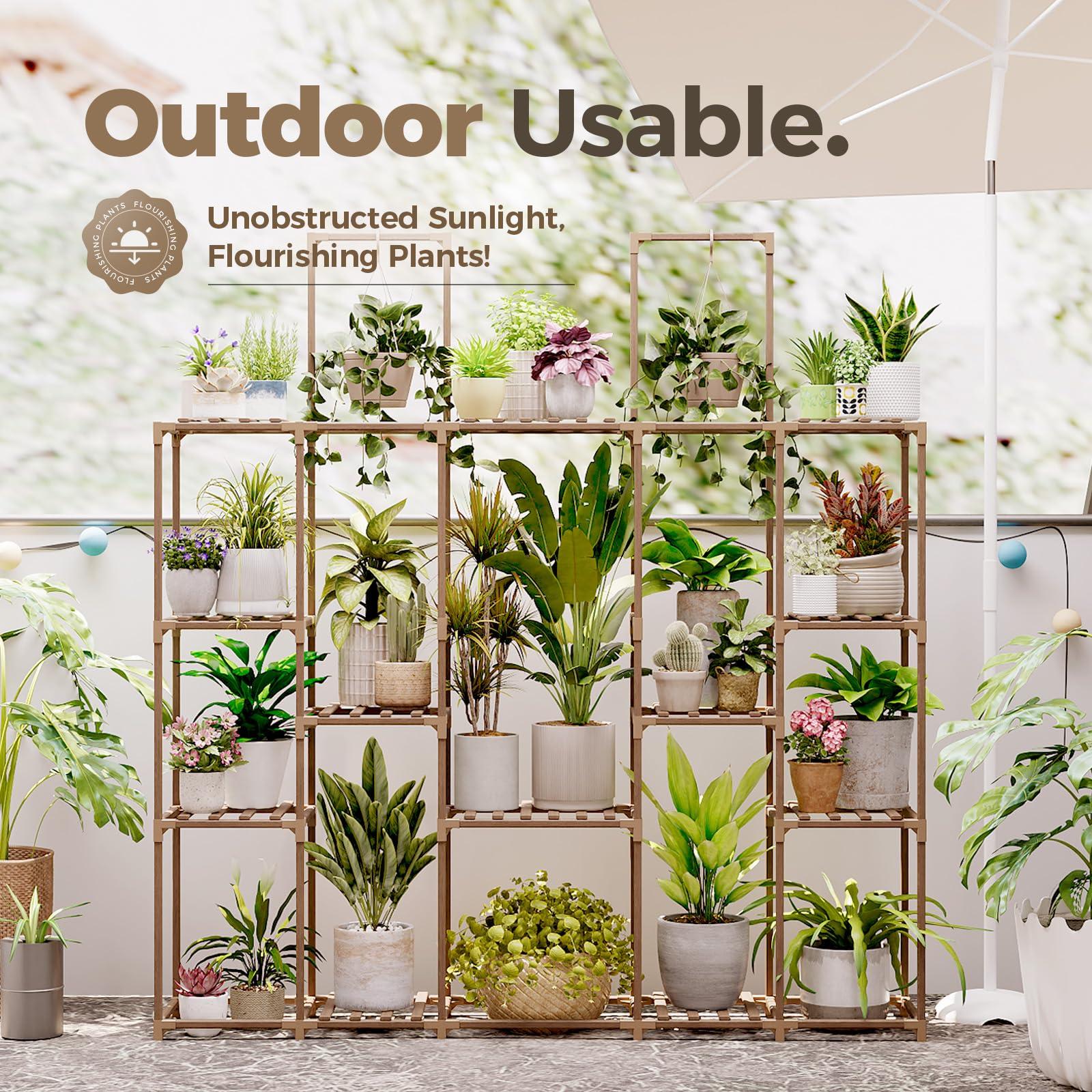 Bamworld Plant Stand Indoor Large Plant Shelf 62.2"" Tall Wood Plant Holder Outdoor for Multiple Plants Hanging Plant Rack for Living Room Garden Balcony, Brown - Image 3