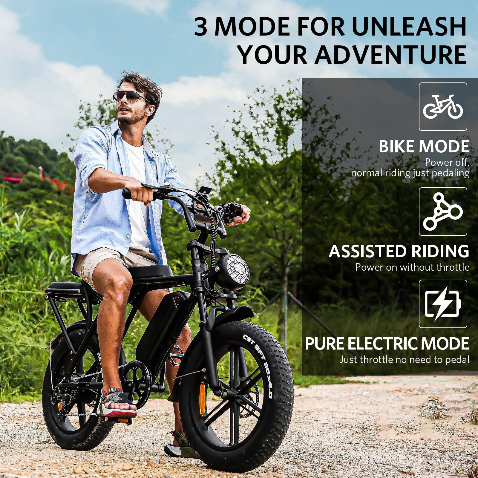 Hipatoo V8 Electric Bike for Adults, 20'' Fat Tire E Bike with 750W Motor 48V 15Ah Removable Battery, 7-Speed Gears, 2 Seater E-Bike, Up to 31MPH, Ebike Moped Style for Mountains, Snow, Sand, Road - Image 3