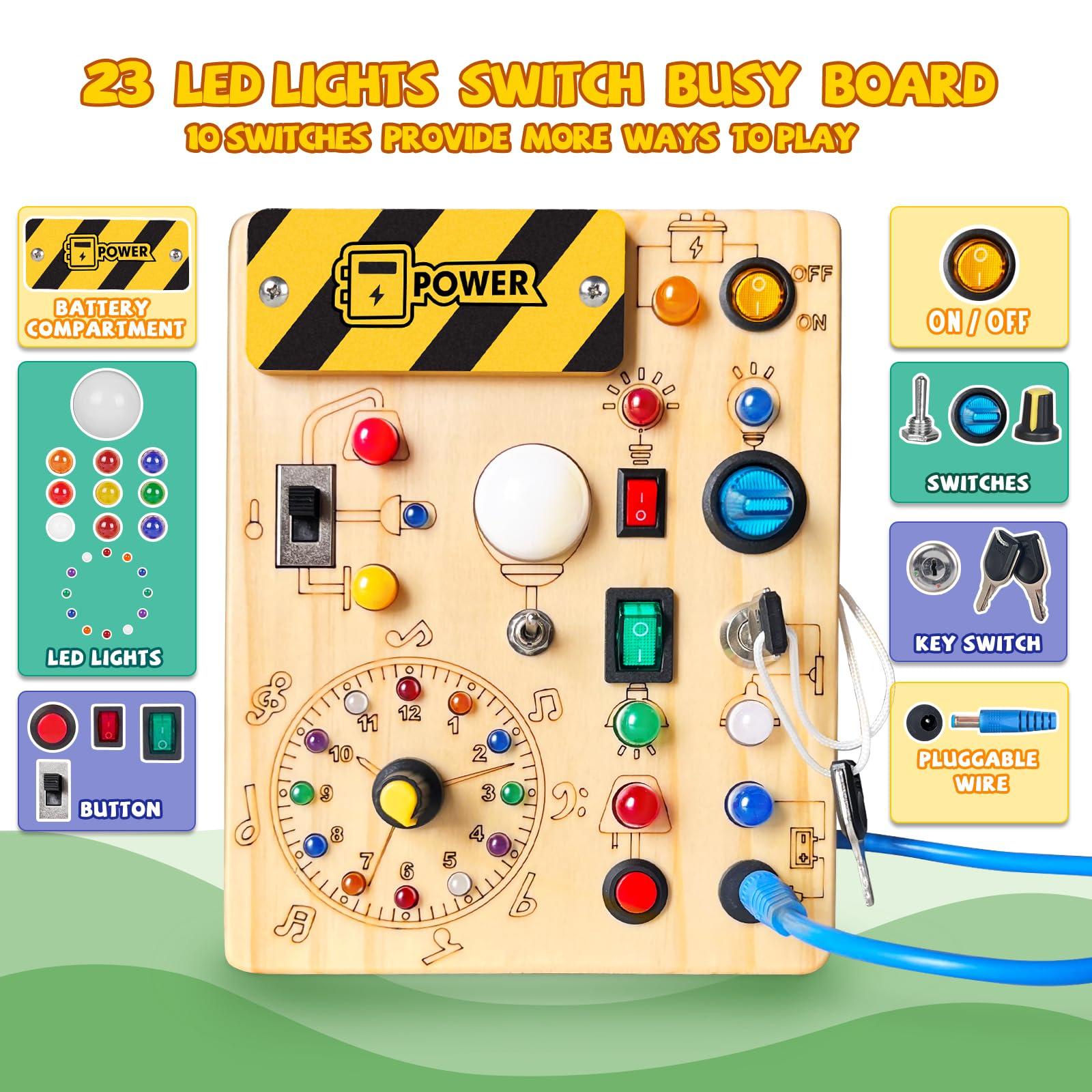 Iabedi Busy Board, Montessori Toy for 1-3 Years Old, Wooden Toddler Sensory Travel Toy, Ideal Gift for 1+ Year Old Boys (Busy Board Plus V2), Medium, Yellow - Image 3