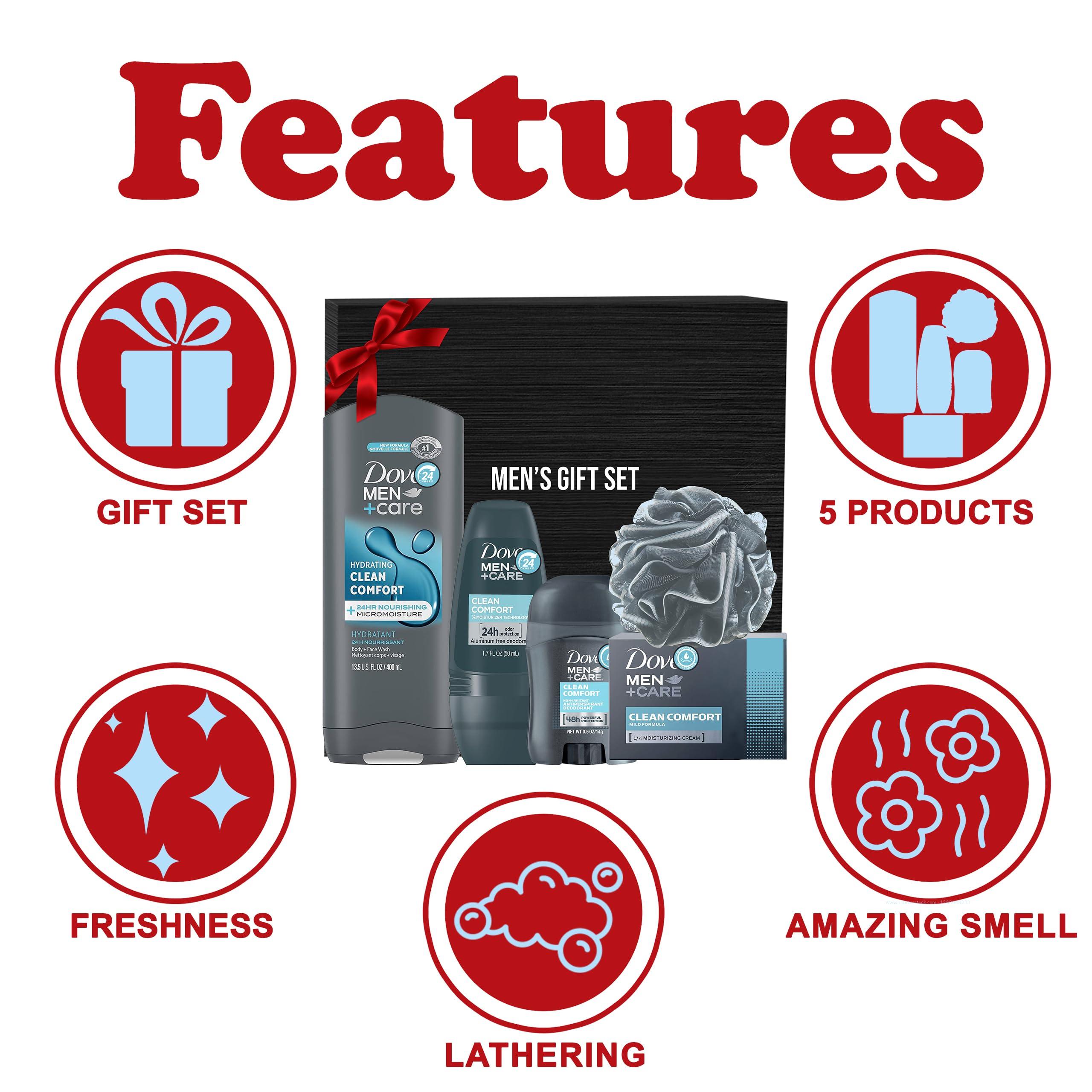 Men+Care Father's Day Gift Set, 5 Piece Set, Men Body Wash Clean Comfort, Clean Comfort Deodorant Stick, Clean Comfort Deodorant Roll On, Clean Comfort Bar Soap,Men's Shower Pouf, Gift Box - Image 2