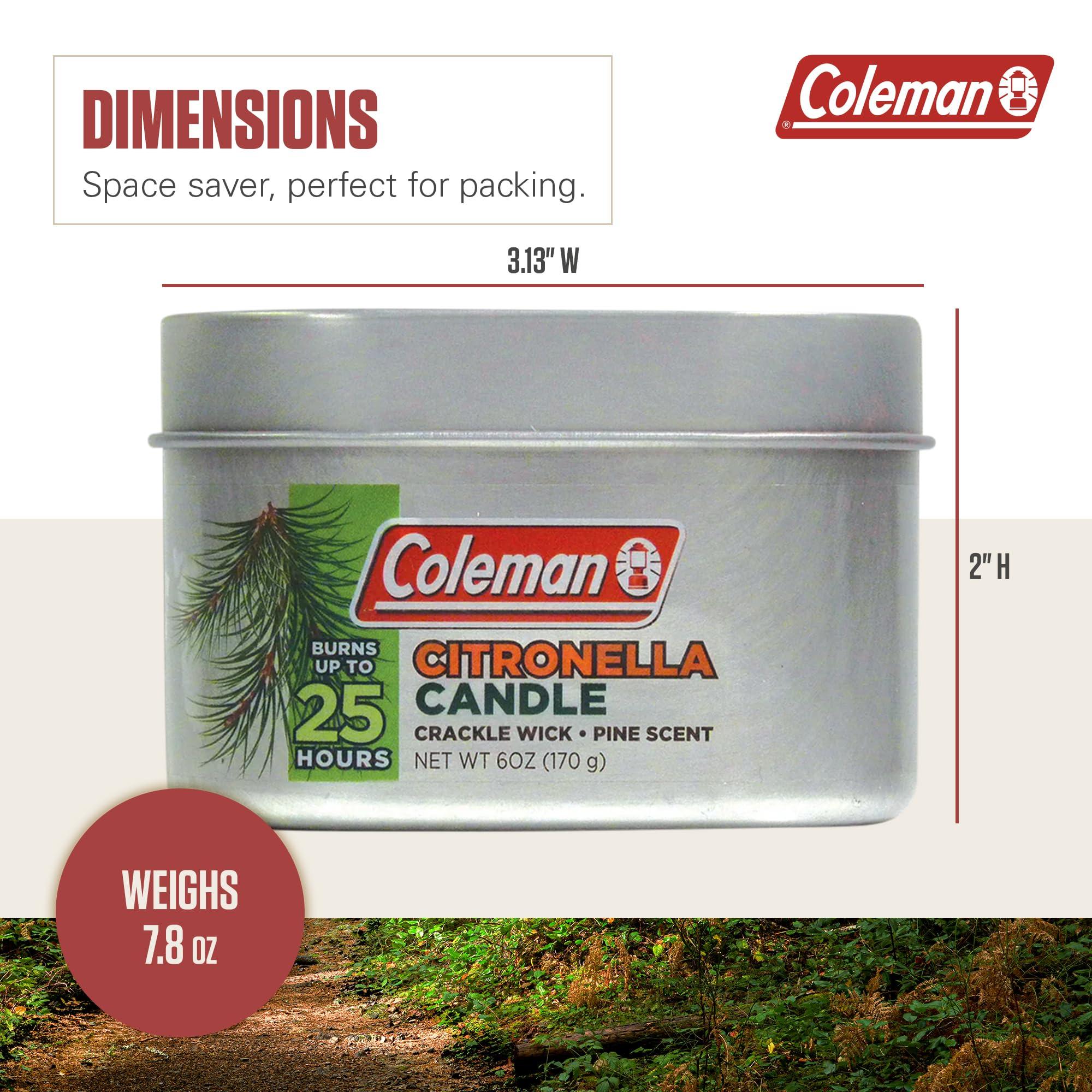 Coleman Pine Scented Citronella Candle with Wooden Crackle Wick - 6 oz Tin - Image 2