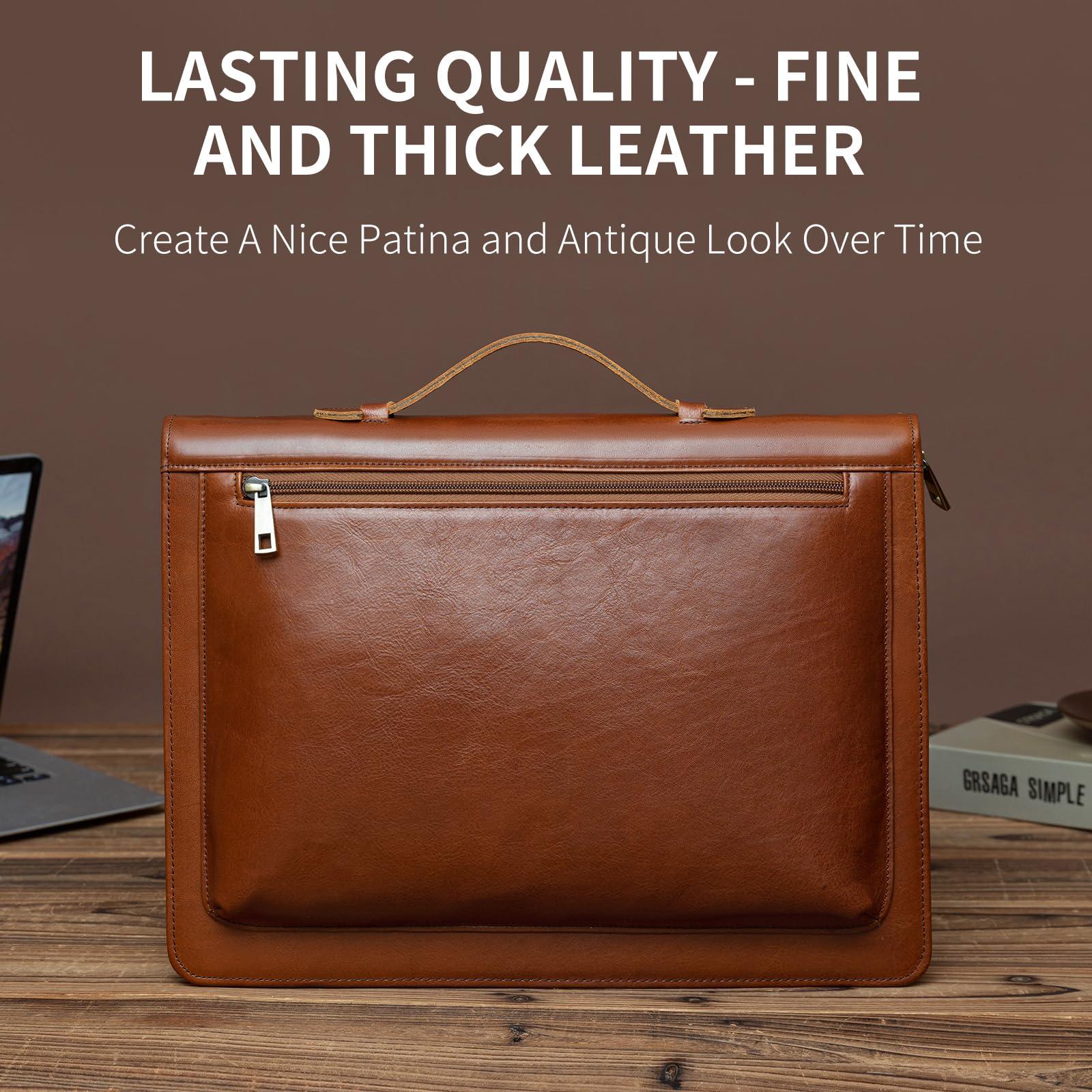 Handmade Vintage Crazy Horse Leather Portfolio Letter (A4) Size Notepad,Business Organizer Padfolio with Handle, for iPad Pro/Microsoft Surface Pro/13 inch Tablet (Custom,Oil Wax-Brown) - Image 2