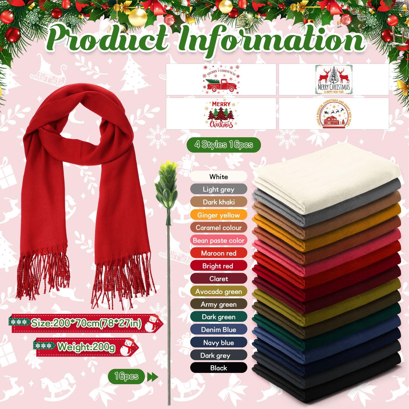 Shinymoon 16 Sets Christmas Scarf Bulk Pashmina Shawls and Wraps Women Cashmere Christmas Favors - Image 2