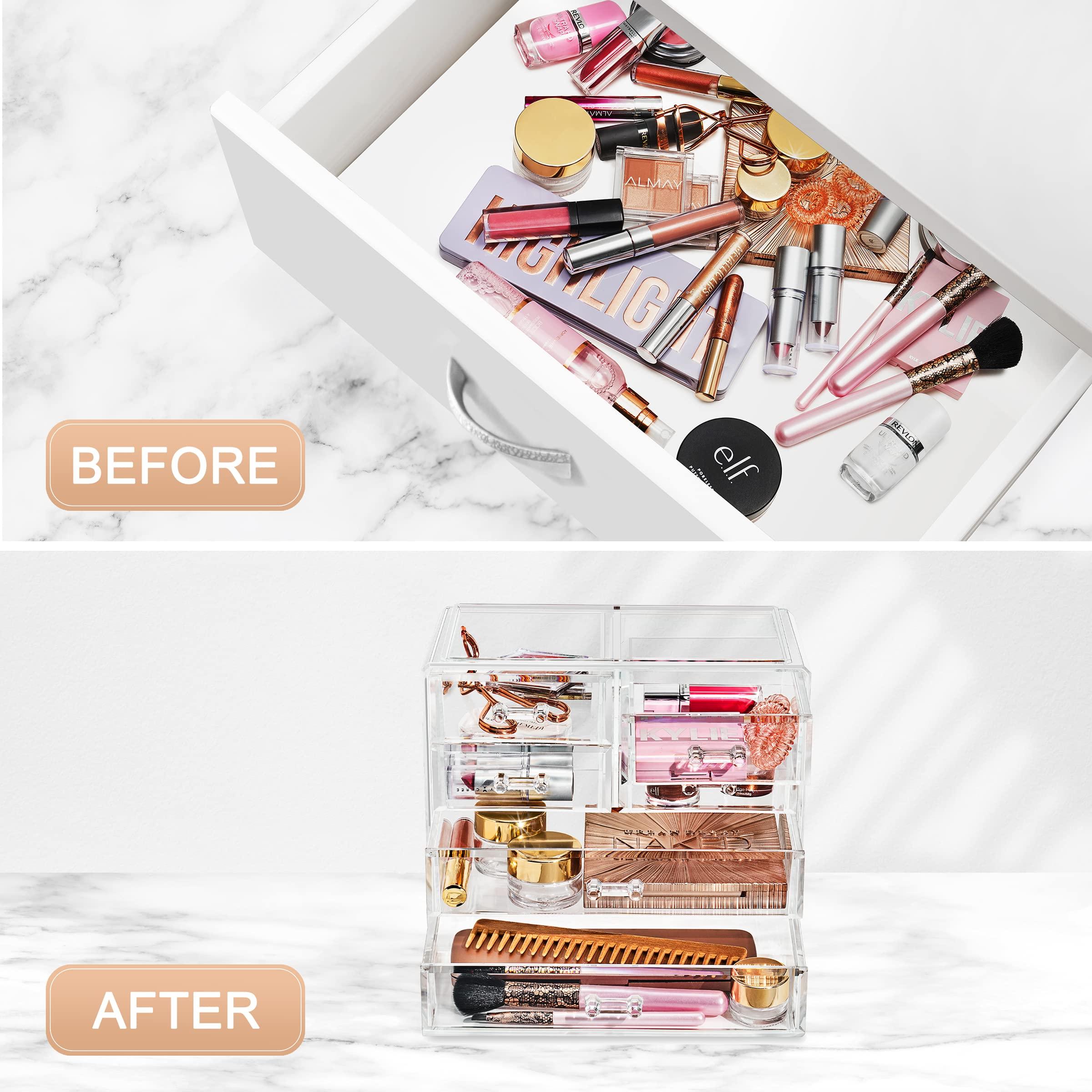 Sorbus Clear Makeup Organizer Display - Stylish Organization and Storage Case for Cosmetics, Jewelry & Hair Accessories - Space Saving Makeup Organizer for Vanity & Bathroom (2 Large, 4 Small Drawers) - Image 4