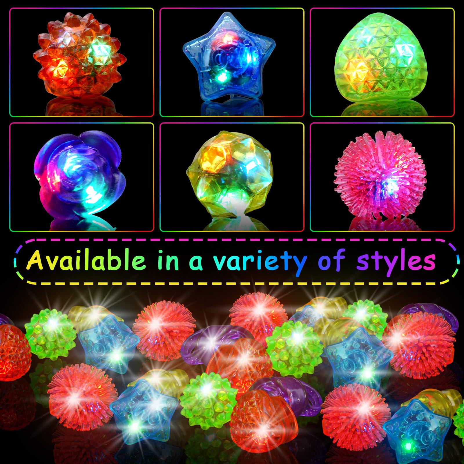 OLUPP 200 Pack LED Light Up Rings, Glow in the Dark Party Supplies, 6 Style Flashing Glow in the Dark Rings for Adults & Kids Birthday Party Favors,Classroom Prizes,Concert,Goodie Bag Fillers, Raves - Image 7