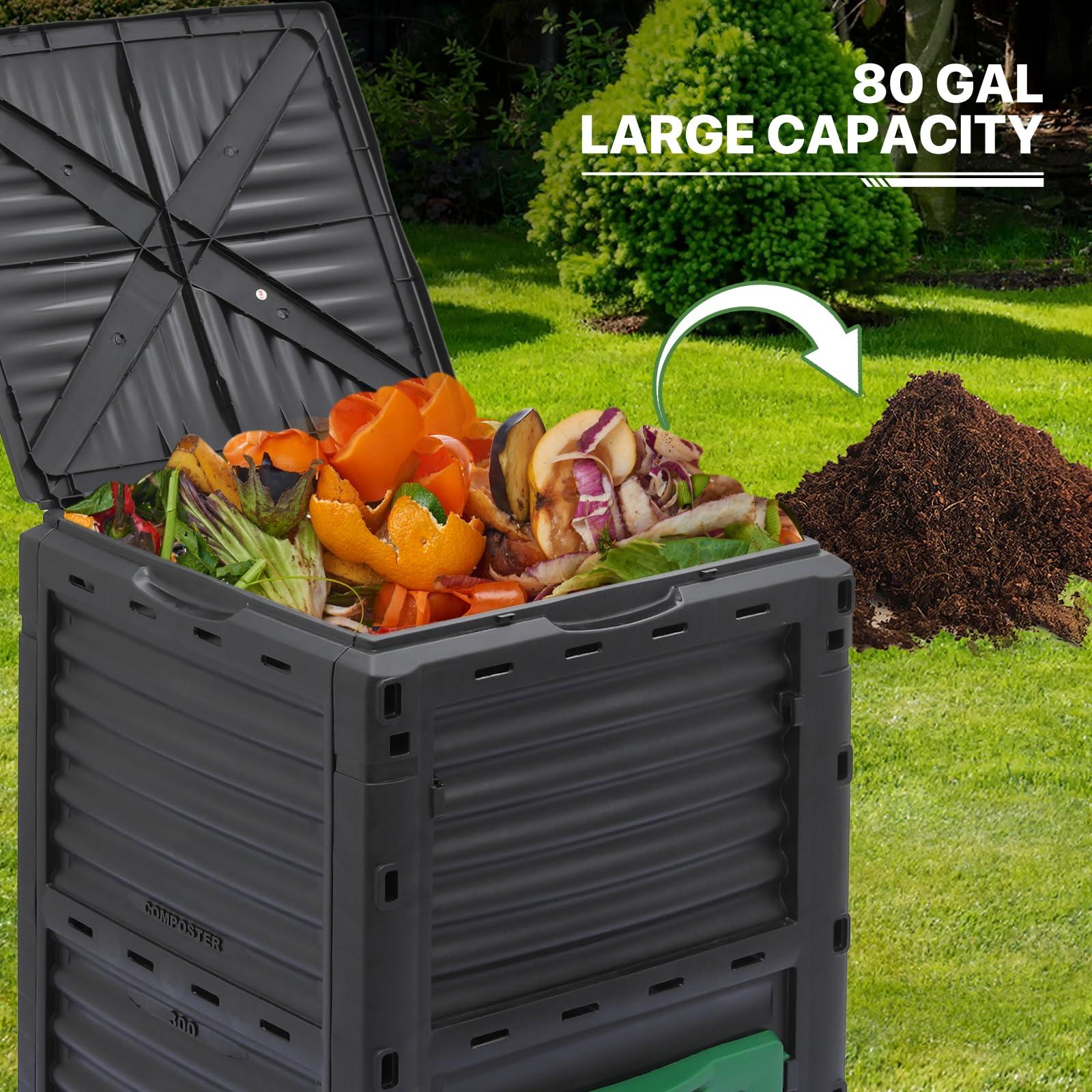 MoNiBloom 80 Gallon Large Compost Bin, BPA Free Outdoor Composting Tumblers for Garden Patio, All-Season Fast Working Rotating Chamber Composters for Garden Patio w/Sliding Door - Image 6