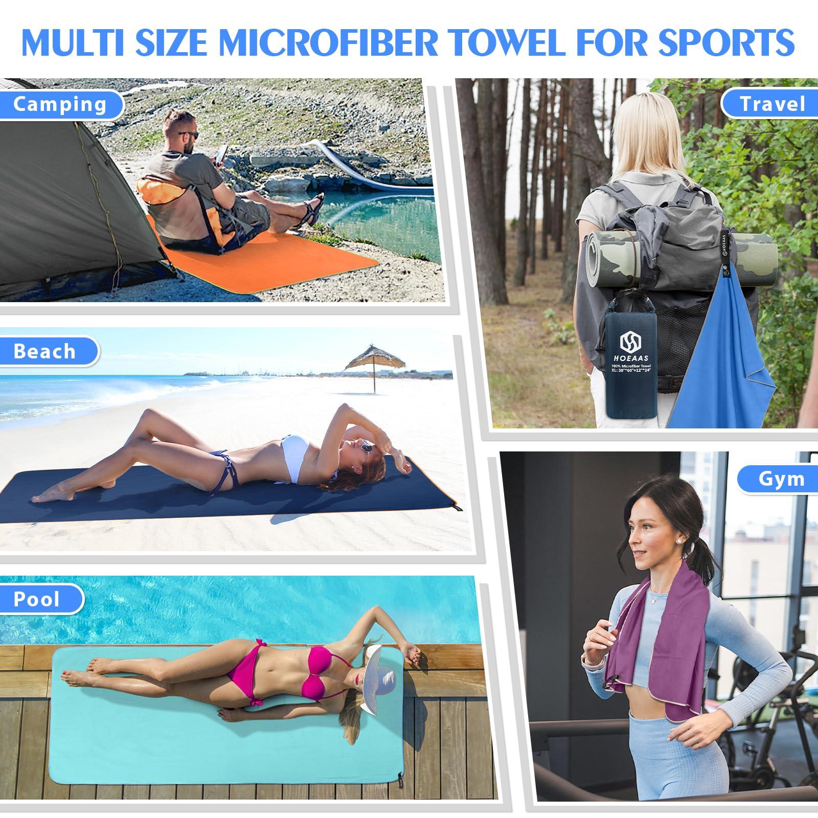 HOEAAS 2 Pack Microfiber Camping Towels, Quick Dry Towel, Super Absorbent Ultra Compact Travel Towel Soft Lightweight Sports Towel for Sweat Fast Drying Towels for Pool,Gym,Hiking,Backpacking,Fitness - Image 7