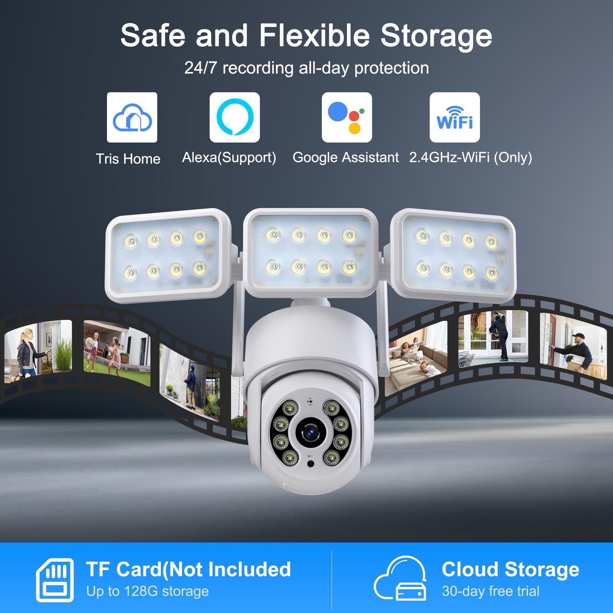 GOLSPARK Floodlight Camera, 2K WiFi Outdoor Security Camera with 2000LM Flood Light, Outdoor Camera with 2-Way Audio 360° PTZ AI Detection Auto Tracking Color Night Vision Alert Cloud or SD Storage - Image 7